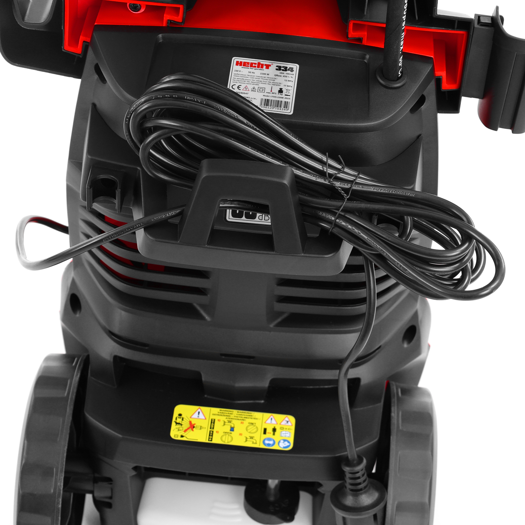 Hochdruckreiniger Daten Typenschild 2200 Watt 170 bar max 450 l/h Leistung Rückseite