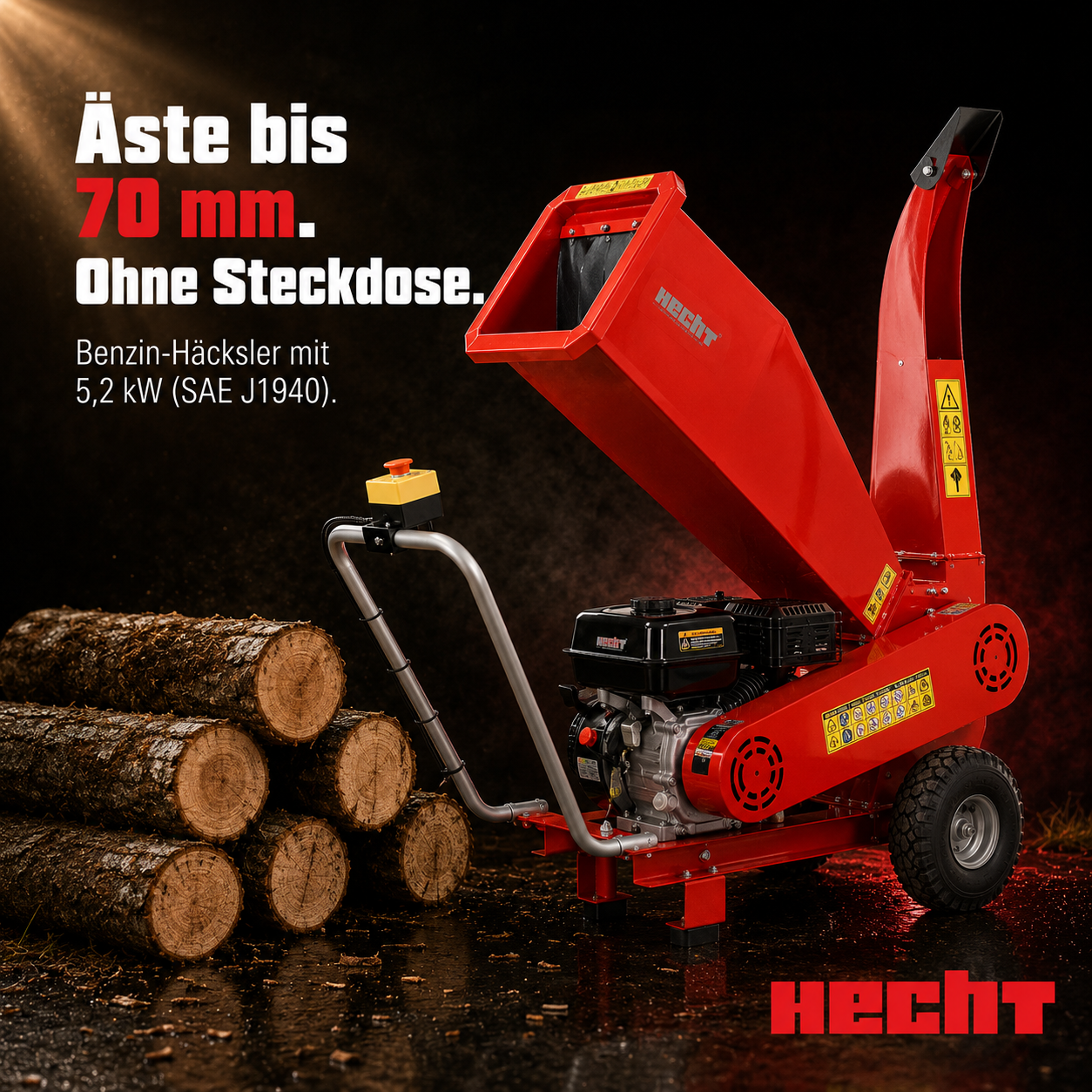 HECHT Benzin-Häcksler 6208 zerkleinert mühelos dicke Äste bis 70 mm
