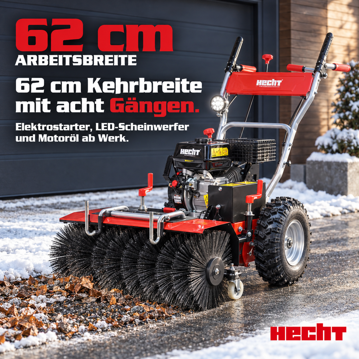 HECHT Kehrmaschine: 62 cm Arbeitsbreite, Elektrostarter und LED-Licht (Dieses Bild wurde mit Hilfe von KI generiert.)