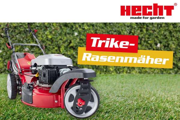 Ein Hecht Trike Rasenmäher auf einer Wiese. (Dieses Bild wurde mit Hilfe von KI generiert.)