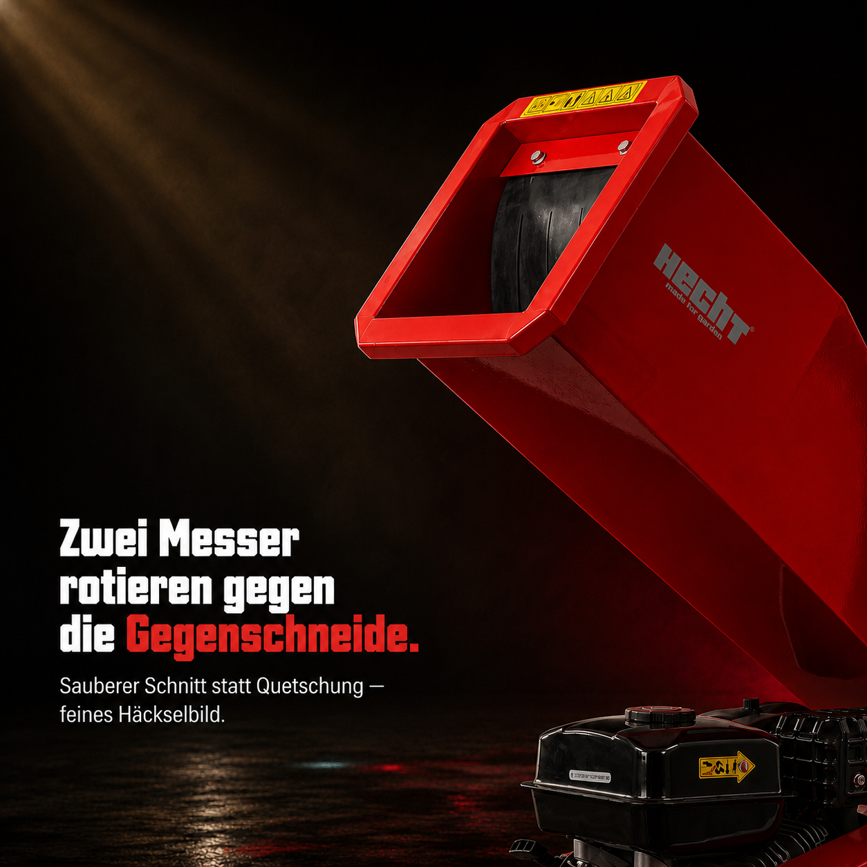 Messerwerk im HECHT Holzhäcksler für sauberen Schnitt ohne Quetschung