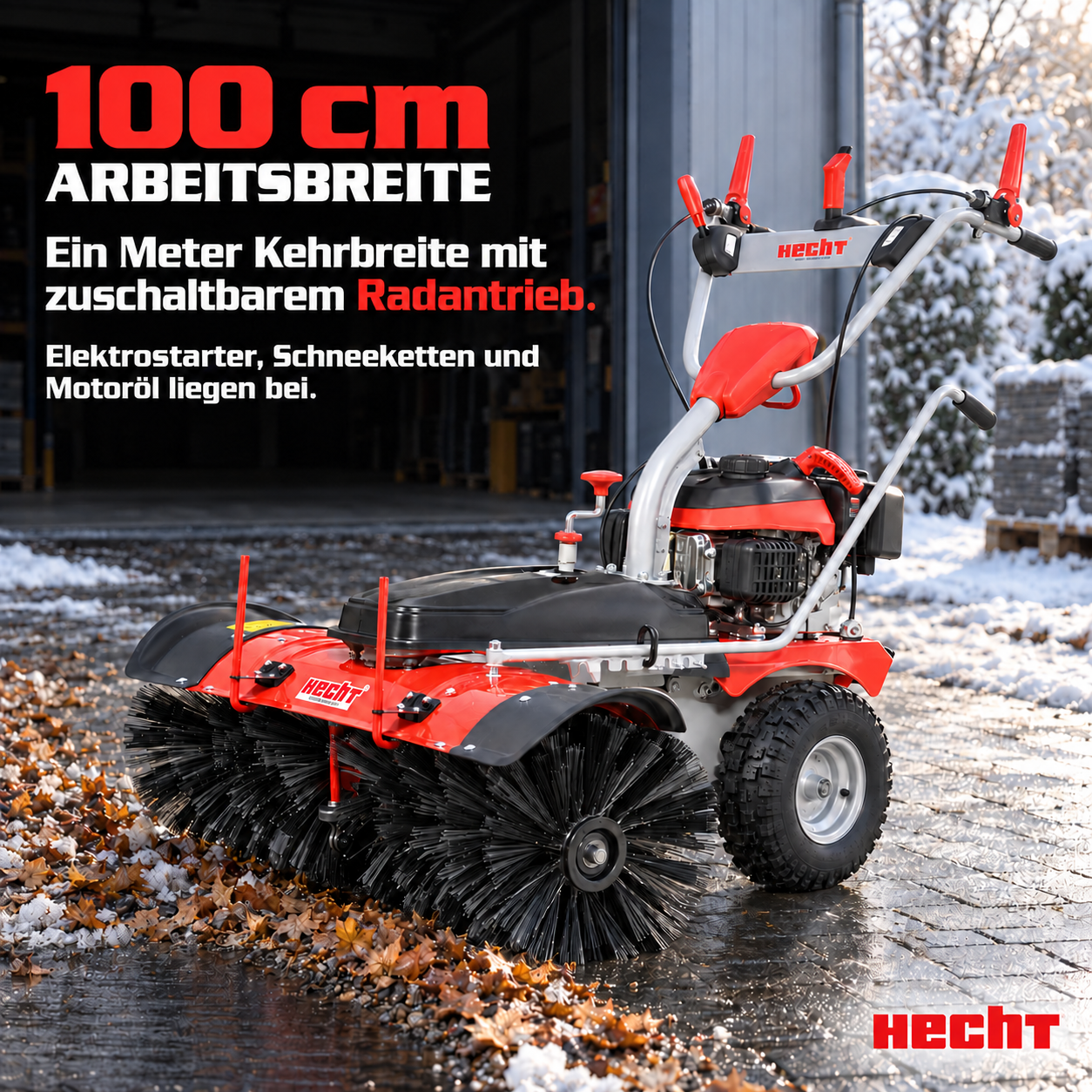 HECHT Benzin-Kehrmaschine: 100 cm Kehrbreite mit zuschaltbarem Antrieb (Dieses Bild wurde mit Hilfe von KI generiert.)