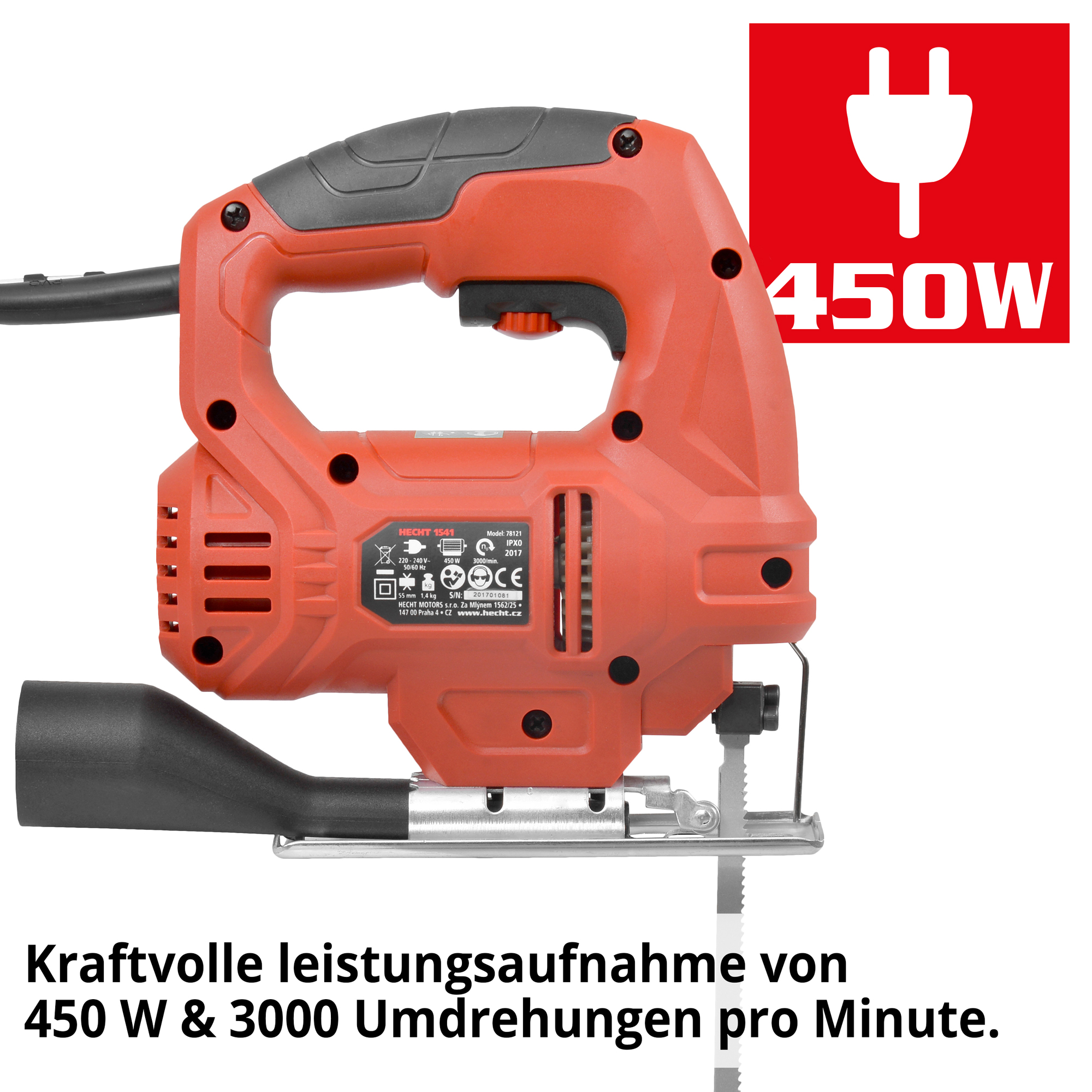 HECHT 1541 Stichsäge; Kraftvolle Leitungsaufnahme von 450 W & 3000 Umdrehungen pro Minute (Dieses Bild wurde mit Hilfe von KI generiert.)