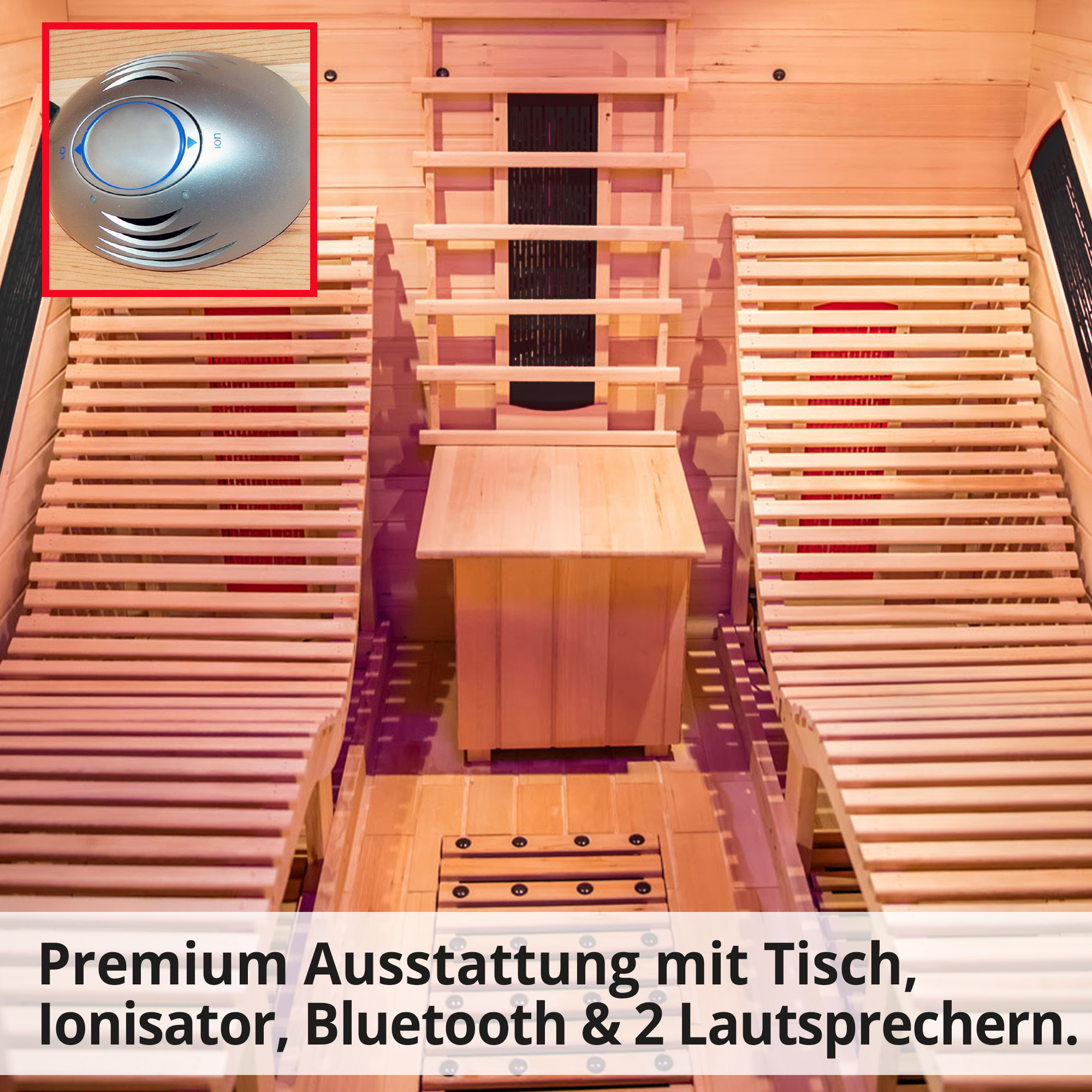 Hecht-Sauna mit hochwertiger Ausstatung Tisch,Ionisator und 2 Lautsprechern