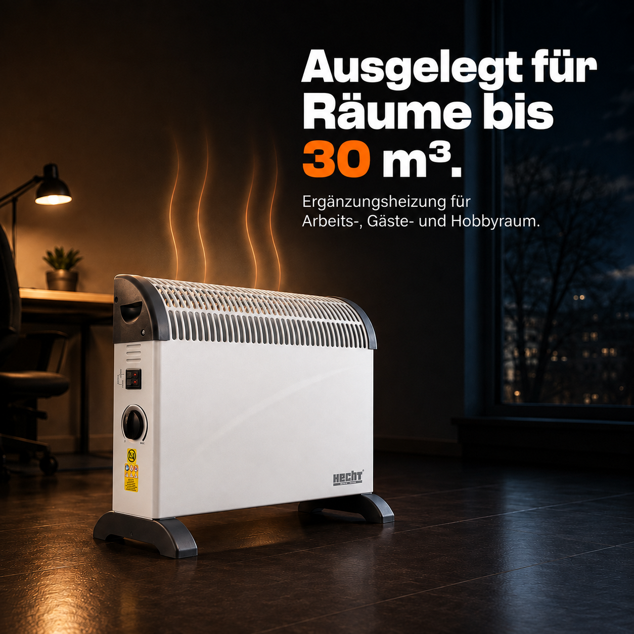 Weißer HECHT Konvektor mit IP20 Schutzart für trockene Räume (Dieses Bild wurde mit Hilfe von KI generiert.)