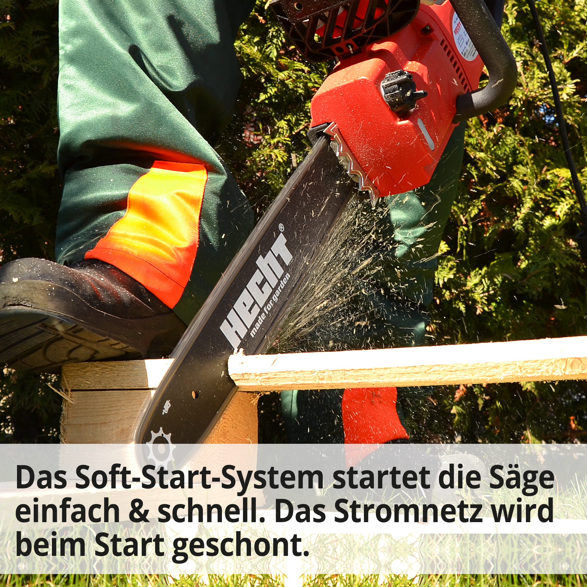 Soft-Start Funktion sanfter Anlauf Motor schonend Elektro Kettensäge Einsatz Holz