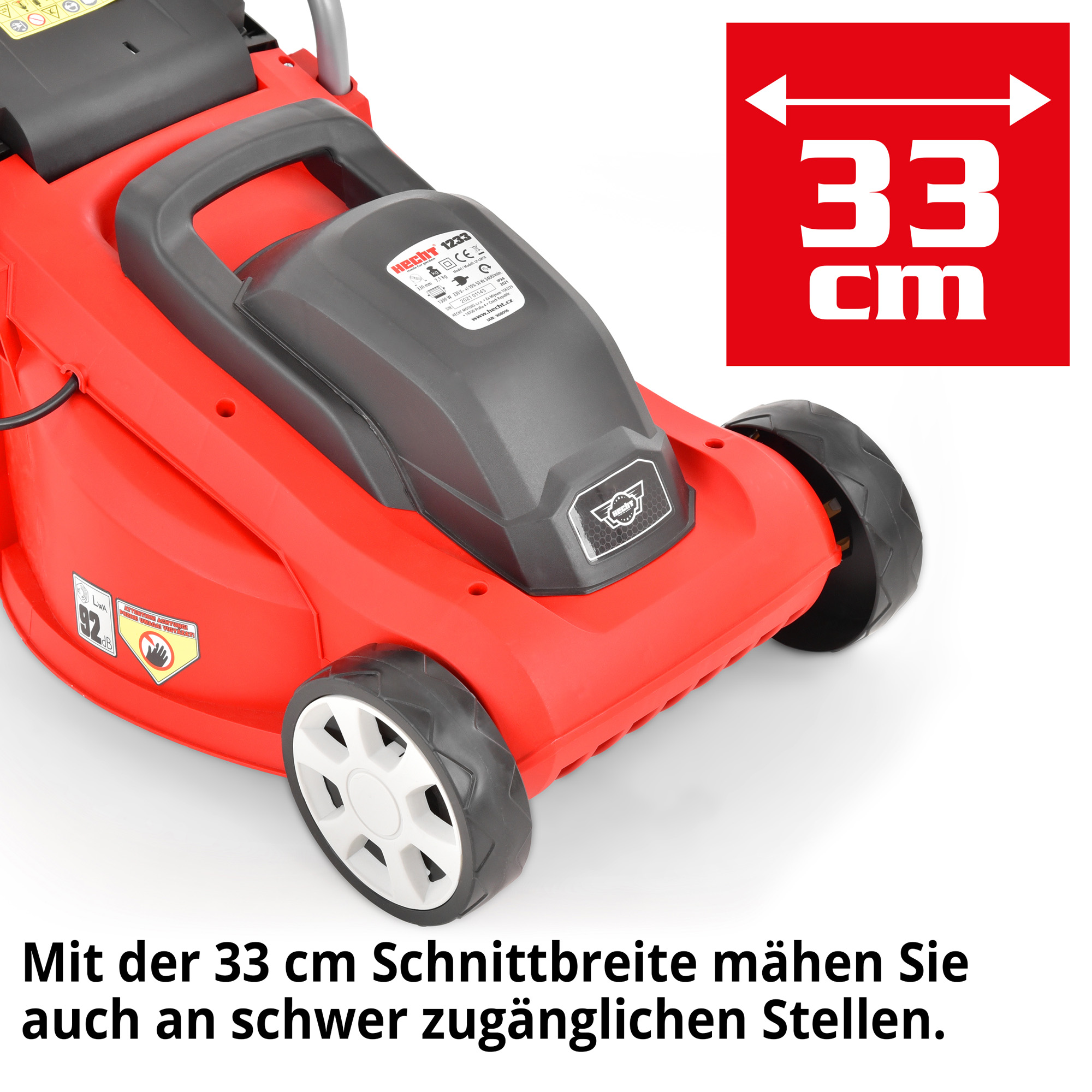 Rasenmäher Elektro Schnittbreite 33 cm Frontansicht wendig für kleine Gärten