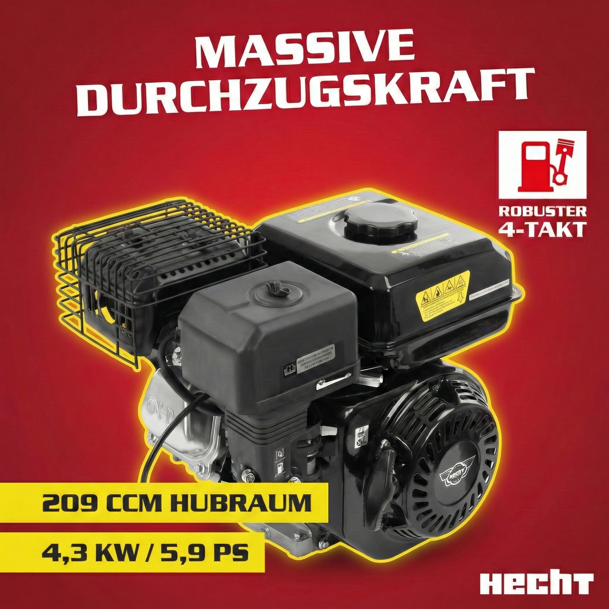 4-Takt-Motor der HECHT Benzin-Gartenhacke mit massiven 5,9 PS Durchzugskraft