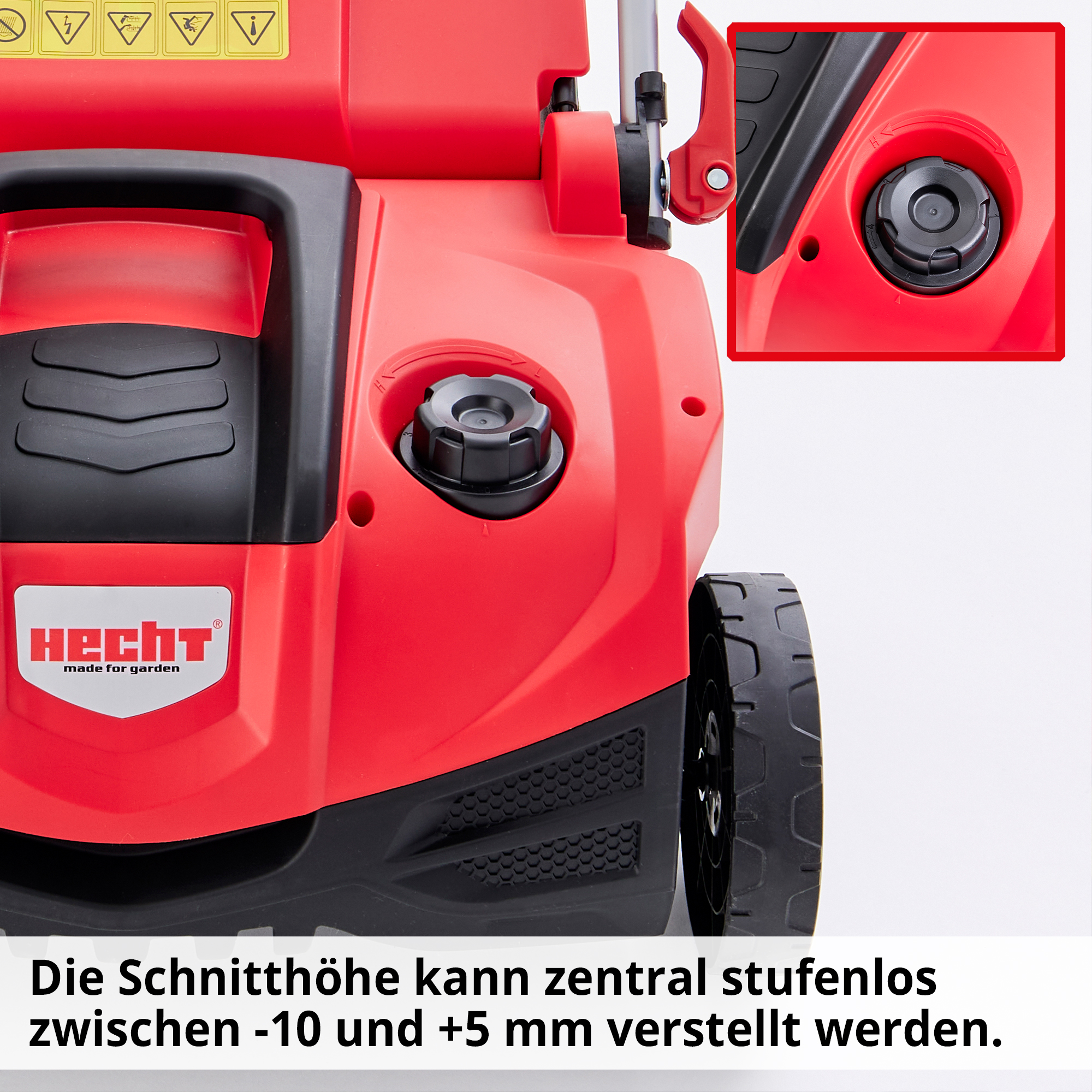 Stufenlose Schnitthöhenverstellung zentral Drehknopf Tiefeneinstellung Vertikutierer Detail