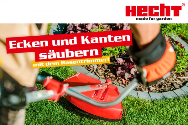 Ecken und Kanten säubern mit dem Rasentrimmer von Hecht. (Dieses Bild wurde mit Hilfe von KI generiert.)