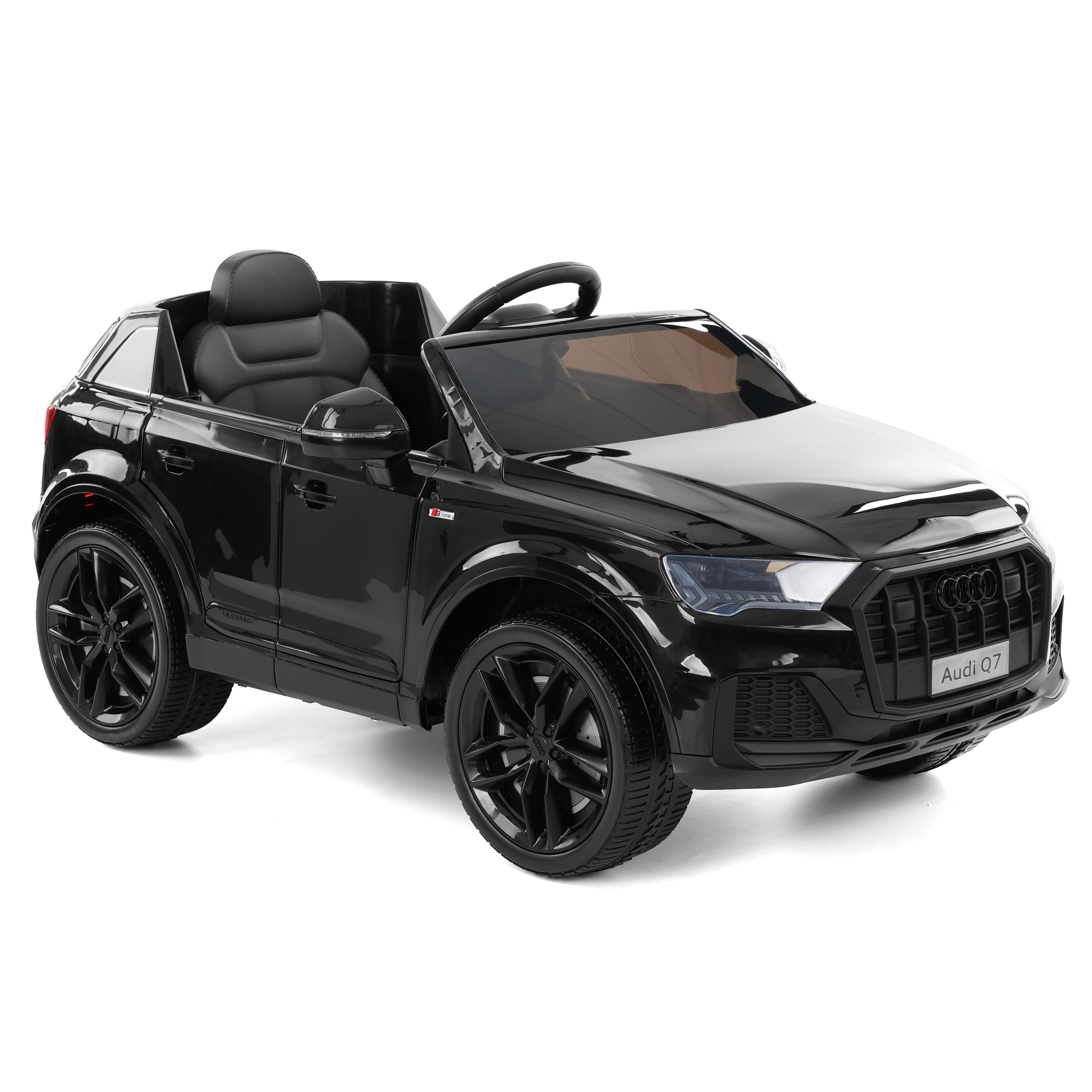 Kinder-Elektroauto Audi Q7 in Schwarz: Sportlicher SUV freigestellt (Dieses Bild wurde mit Hilfe von KI generiert.)