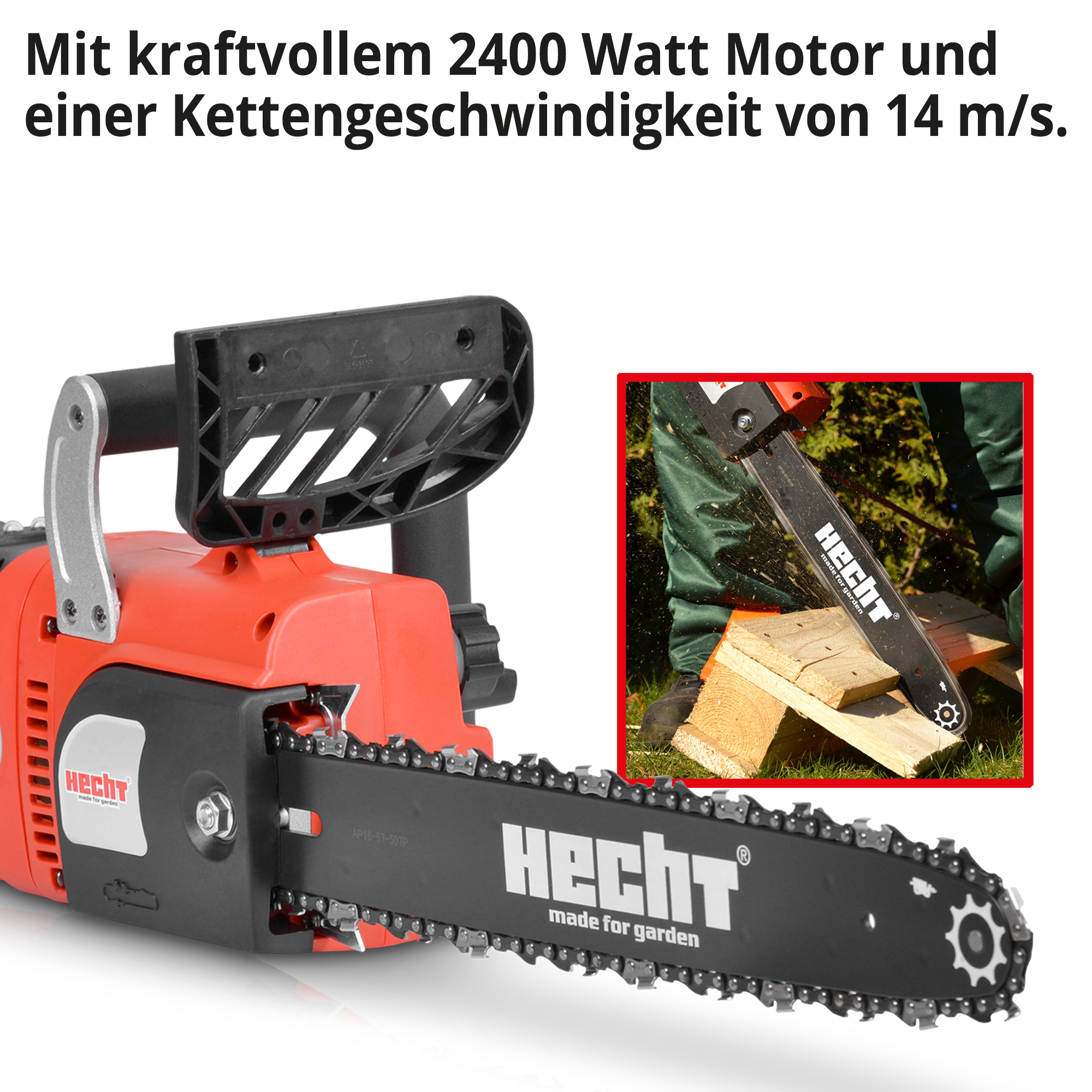 Elektro Kettensäge 2400 Watt Motor Leistung 14 m/s Geschwindigkeit stark