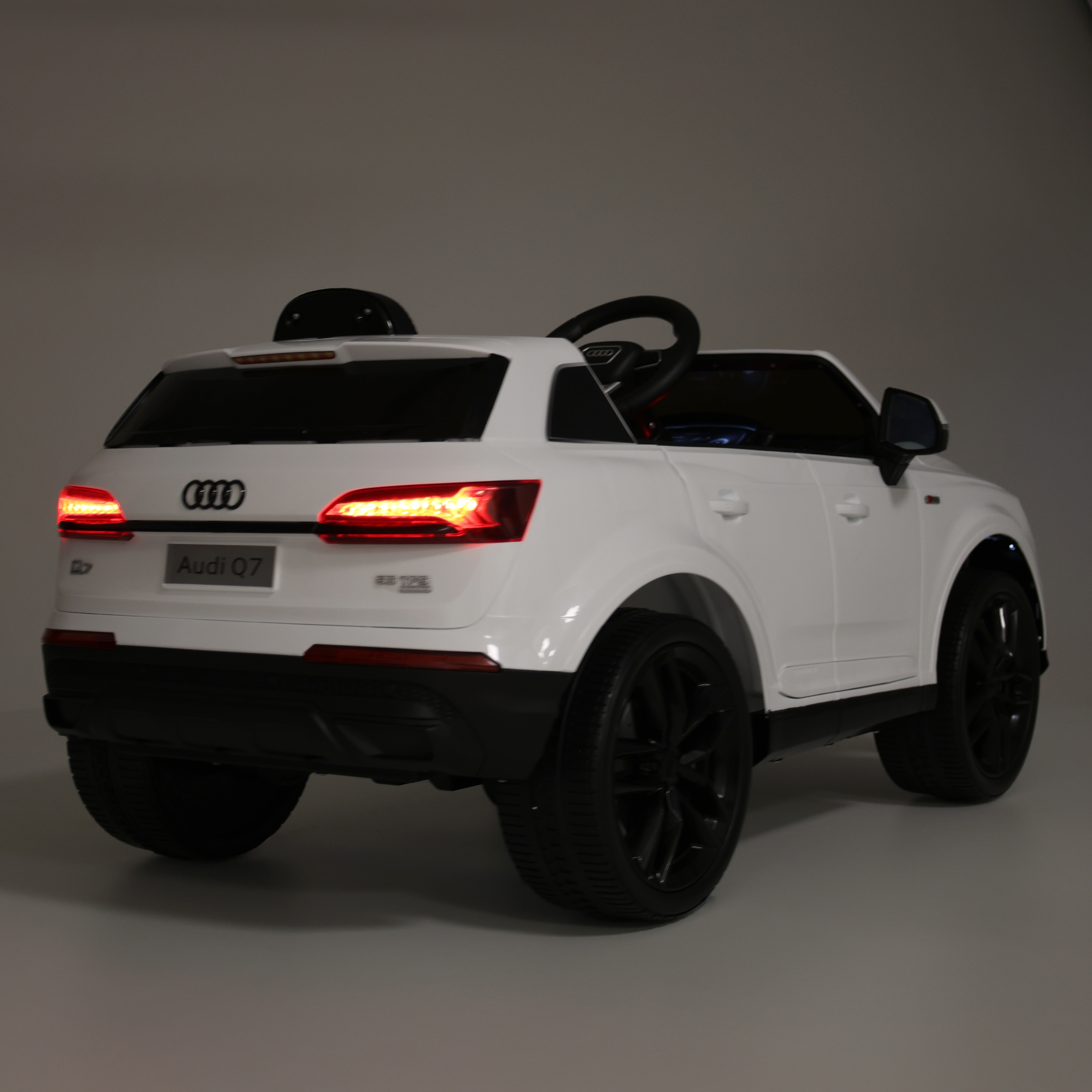 Kinderauto HECHT Q7 in Weiß: Leuchtende LED-Rücklichter im Detail (Dieses Bild wurde mit Hilfe von KI generiert.)