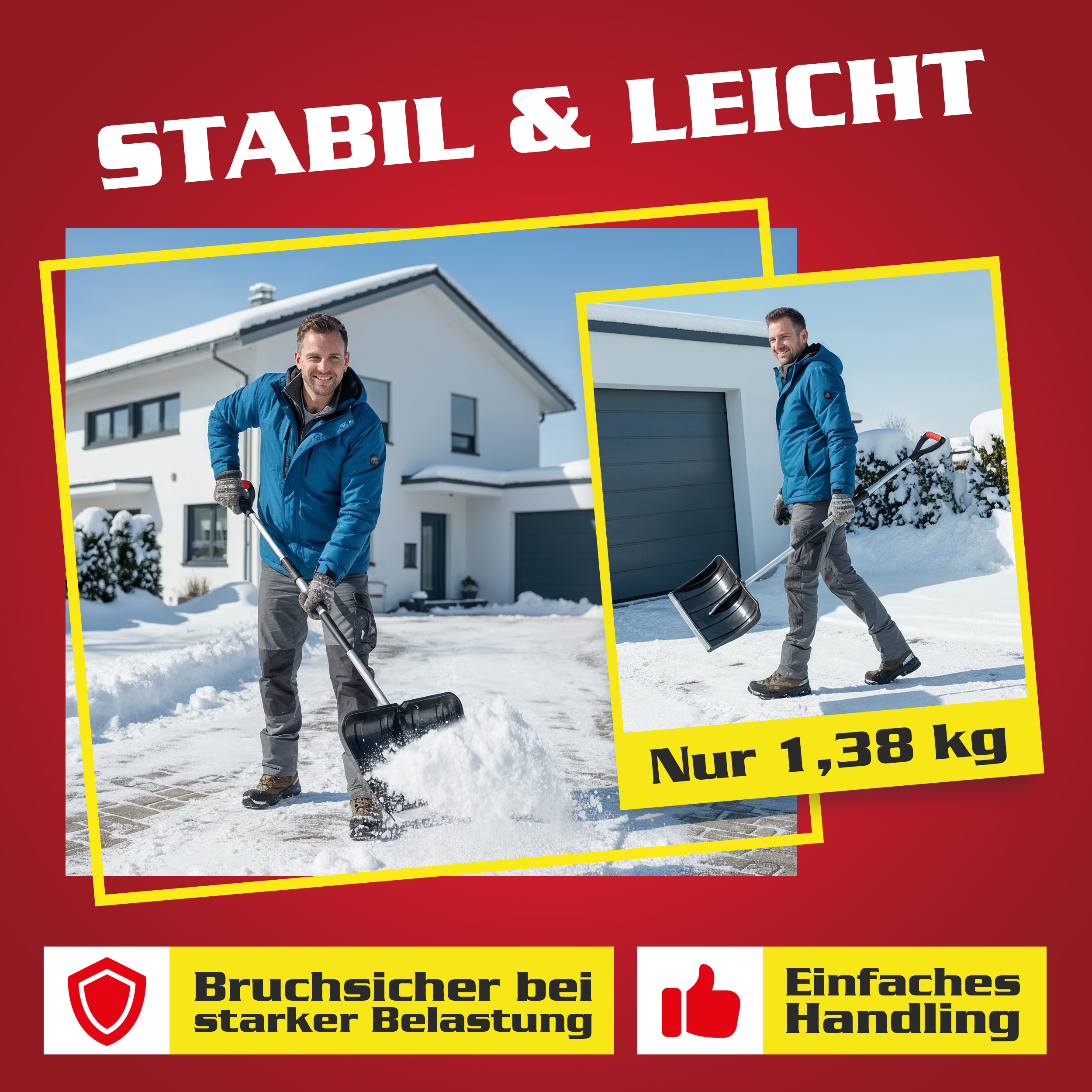 HECHT Schneeschaufel: Stabil und bruchsicher bei nur 1,38 kg Eigengewicht (Dieses Bild wurde mit Hilfe von KI generiert.)