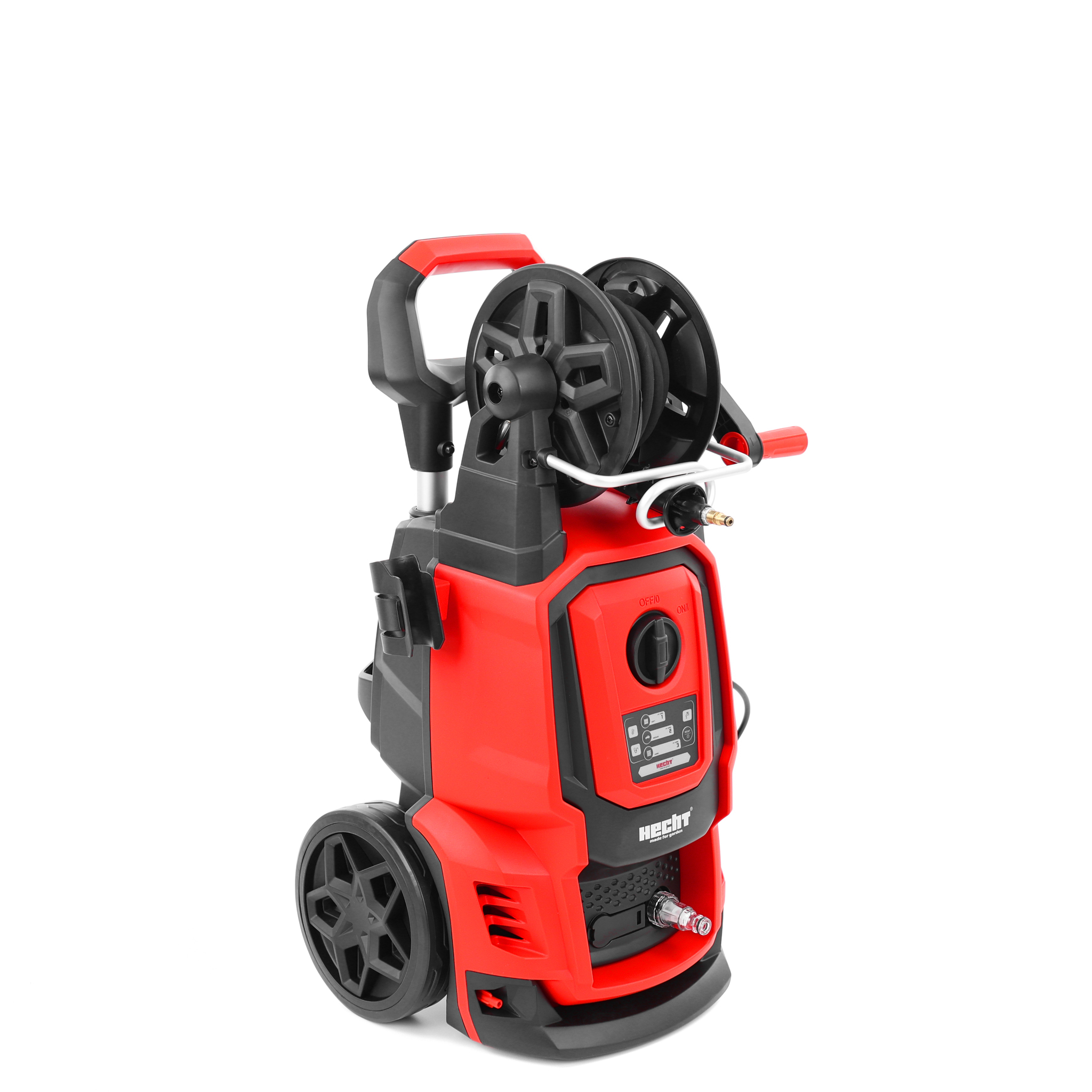 Hochdruckreiniger Seitenansicht kompakt fahrbar Räder Design modern rot schwarz