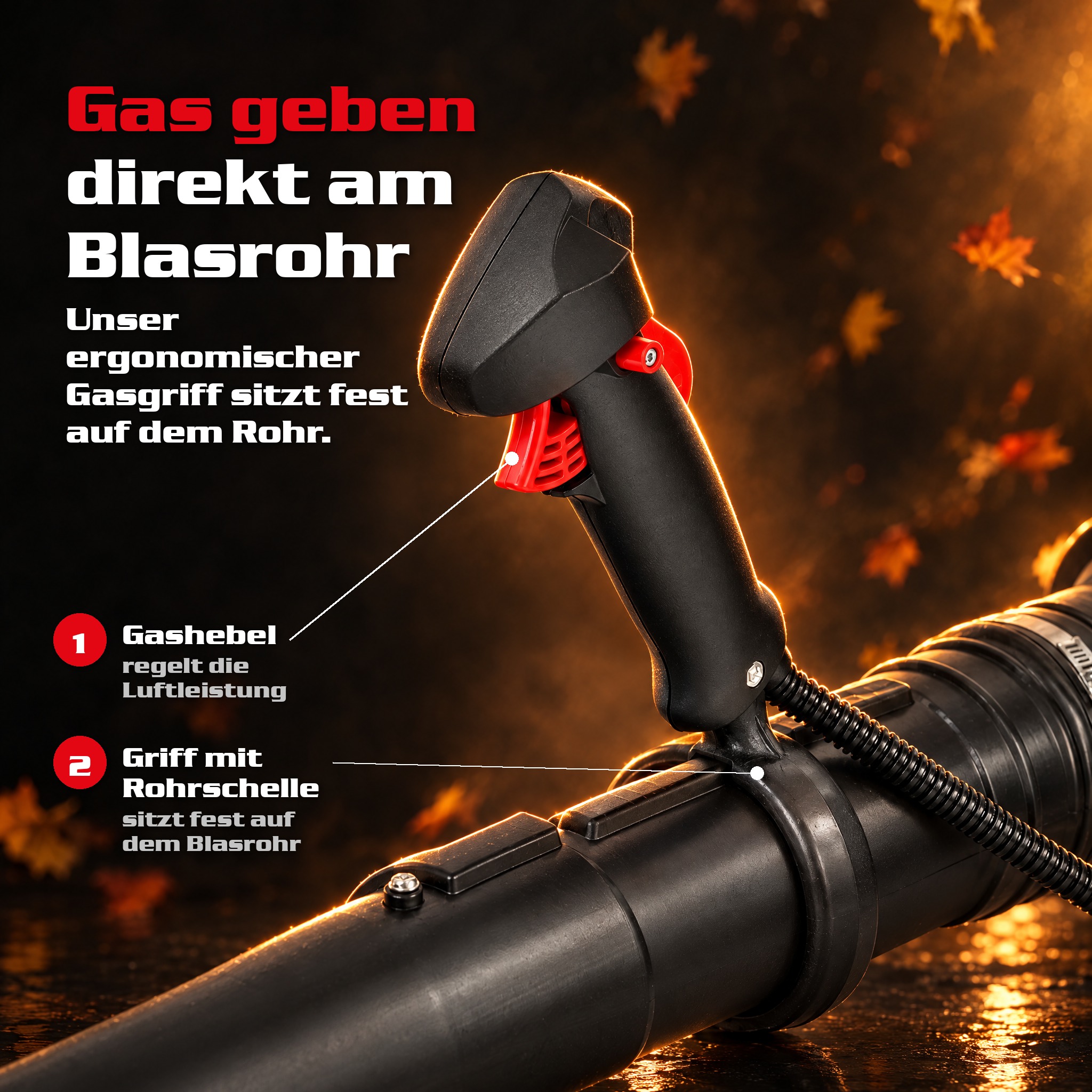 Gasgriff am Blasrohr: Reguliere die Luftleistung direkt und stufenlos (Dieses Bild wurde mit Hilfe von KI generiert.)
