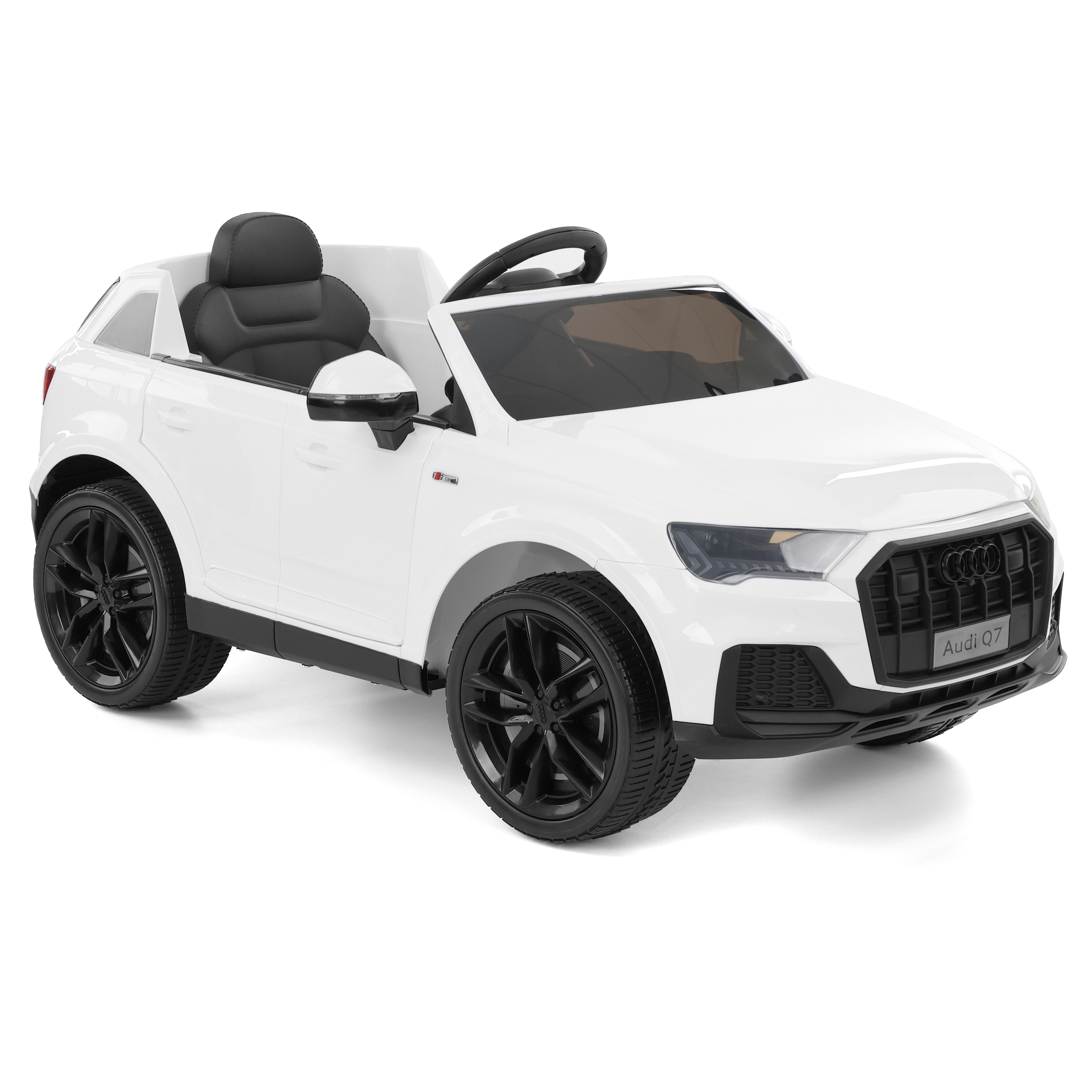 Kinder-Elektroauto Audi Q7 in Weiß: Sportlicher SUV freigestellt (Dieses Bild wurde mit Hilfe von KI generiert.)