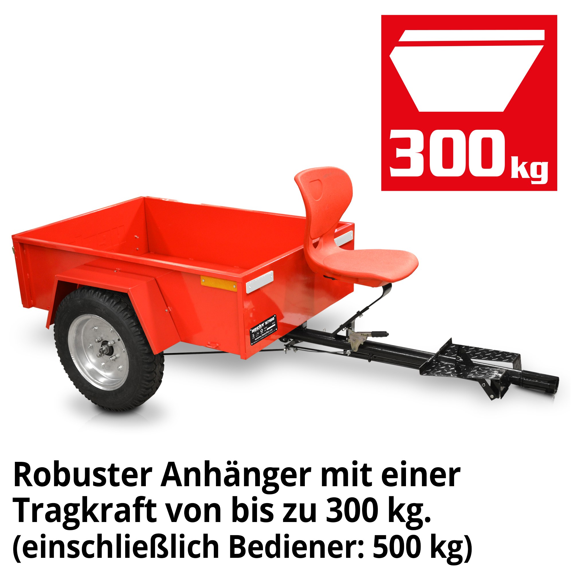 Anhänger HECHT 57100 300 kg Tragkraft robust rot für Einachser Traktor