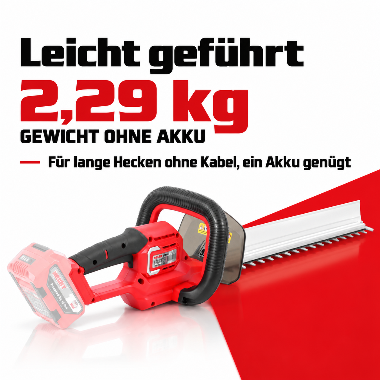 Leichte HECHT Akku-Heckenschere wiegt nur 2,29 kg ohne Akku (Dieses Bild wurde mit Hilfe von KI generiert.)