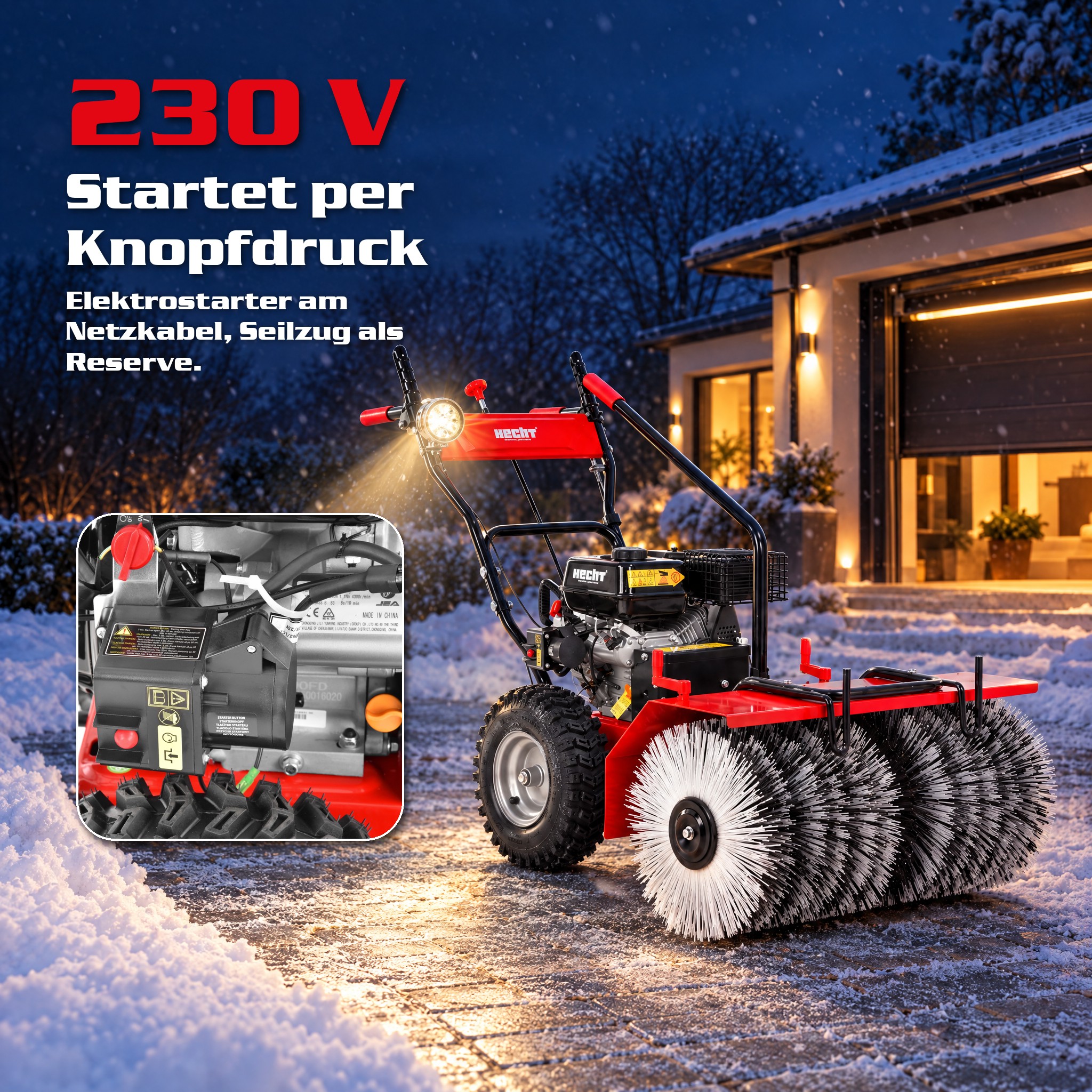 HECHT 8680 SE mit Elektrostarter 230 V und Seilzug als Reserve (Dieses Bild wurde mit Hilfe von KI generiert.)