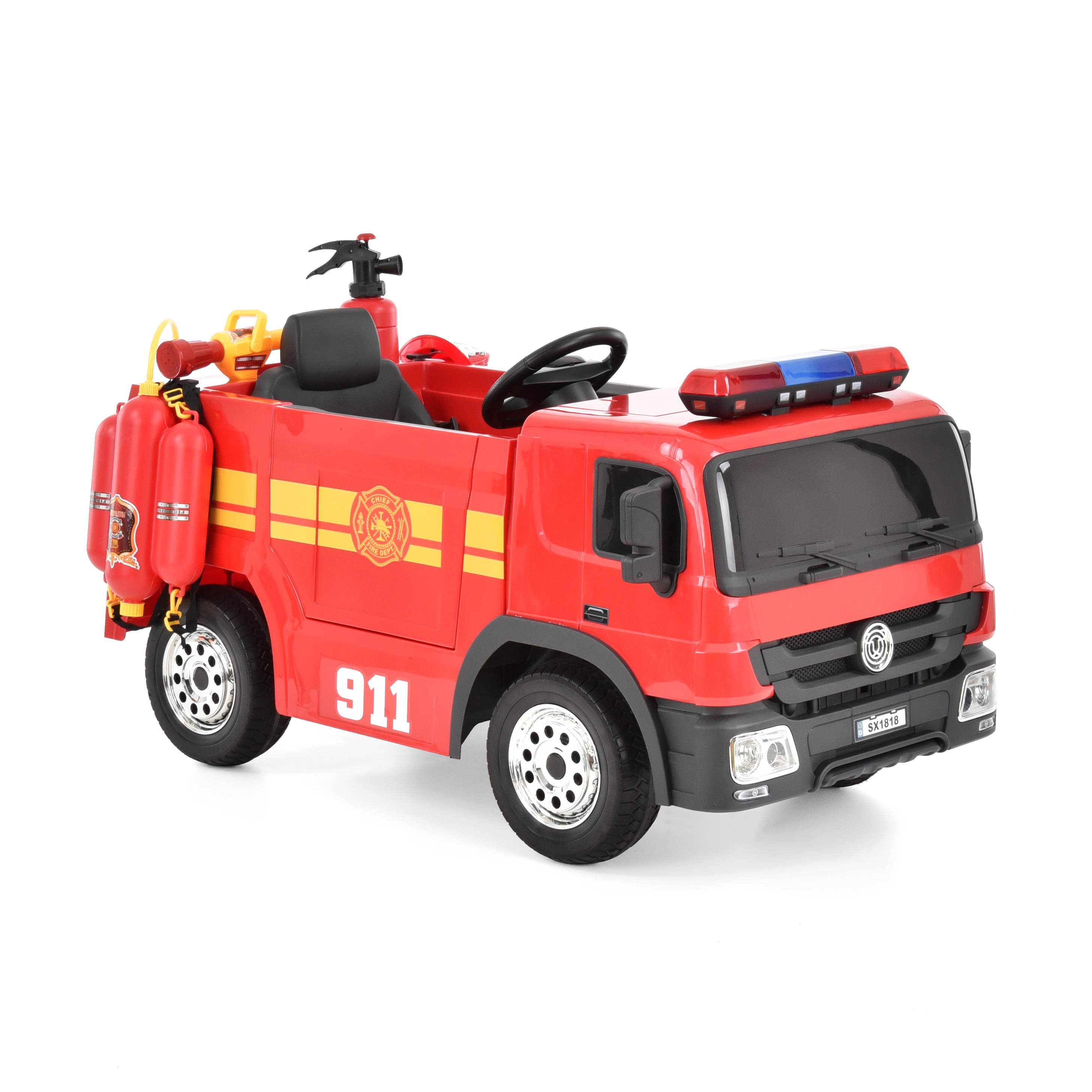 HECHT 51818 Elektro-Feuerwehrauto für Kinder in Rot mit Zubehör (Dieses Bild wurde mit Hilfe von KI generiert.)