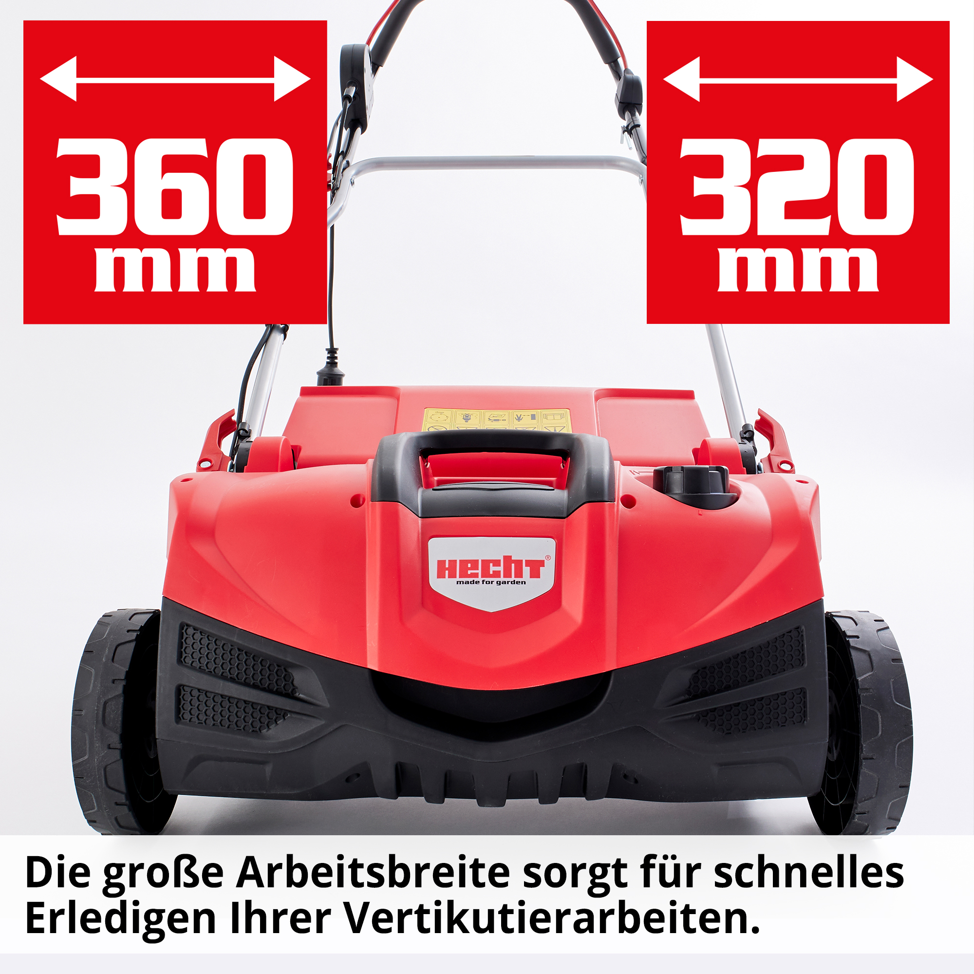Arbeitsbreite 360mm Vertikutieren 320mm Lüften HECHT 1999 Elektro Rasenlüfter Front