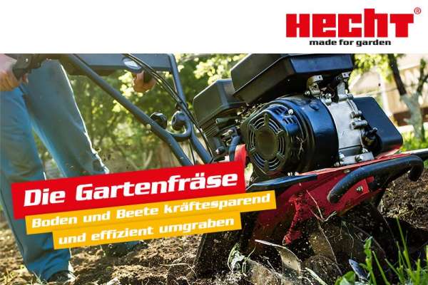 Gartenfräse von Hecht gräbt einen Boden um. (Dieses Bild wurde mit Hilfe von KI generiert.)