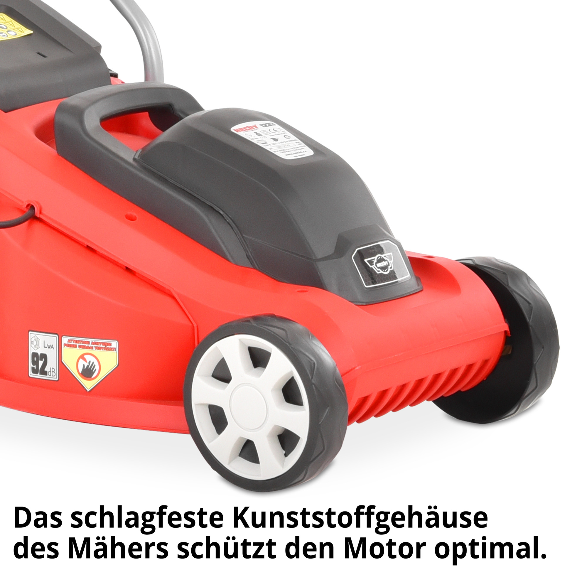 Rasenmäher Elektro Gehäuse Kunststoff schlagfest Chassis rot robust Design
