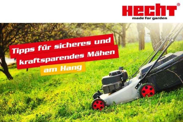 Ein Hecht Rasenmäher bei Hanglage