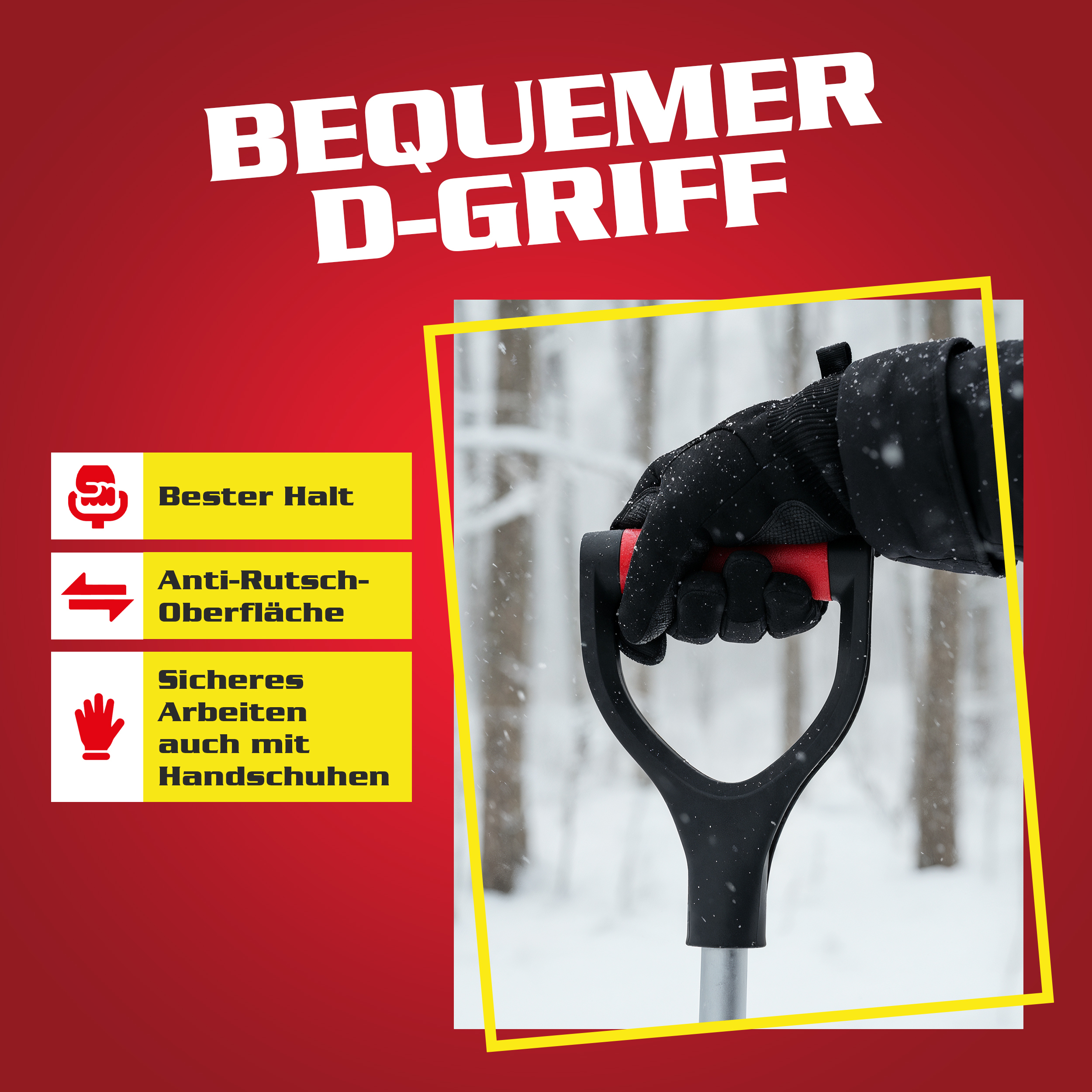 HECHT Schneeschaufel: Bequemer D-Griff mit rutschfester Oberfläche (Dieses Bild wurde mit Hilfe von KI generiert.)