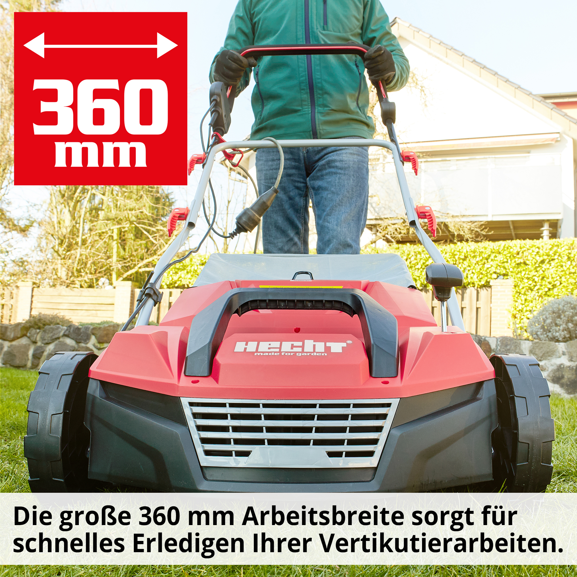 Arbeitsbreite 36 cm Vertikutierer Elektro Rasenlüfter HECHT 1683 im Garten Einsatz