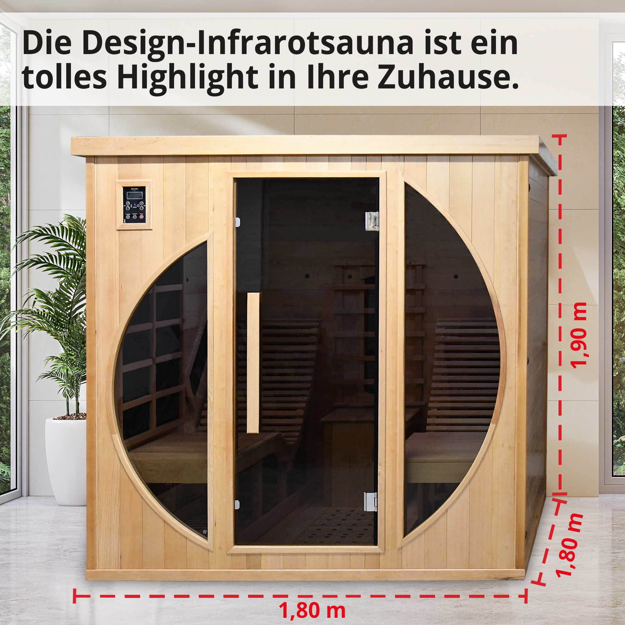 Hecht-Infrarotsauna mit herkömmlichen 230 V Steckdosen Anschluss für bequemes aufbauen