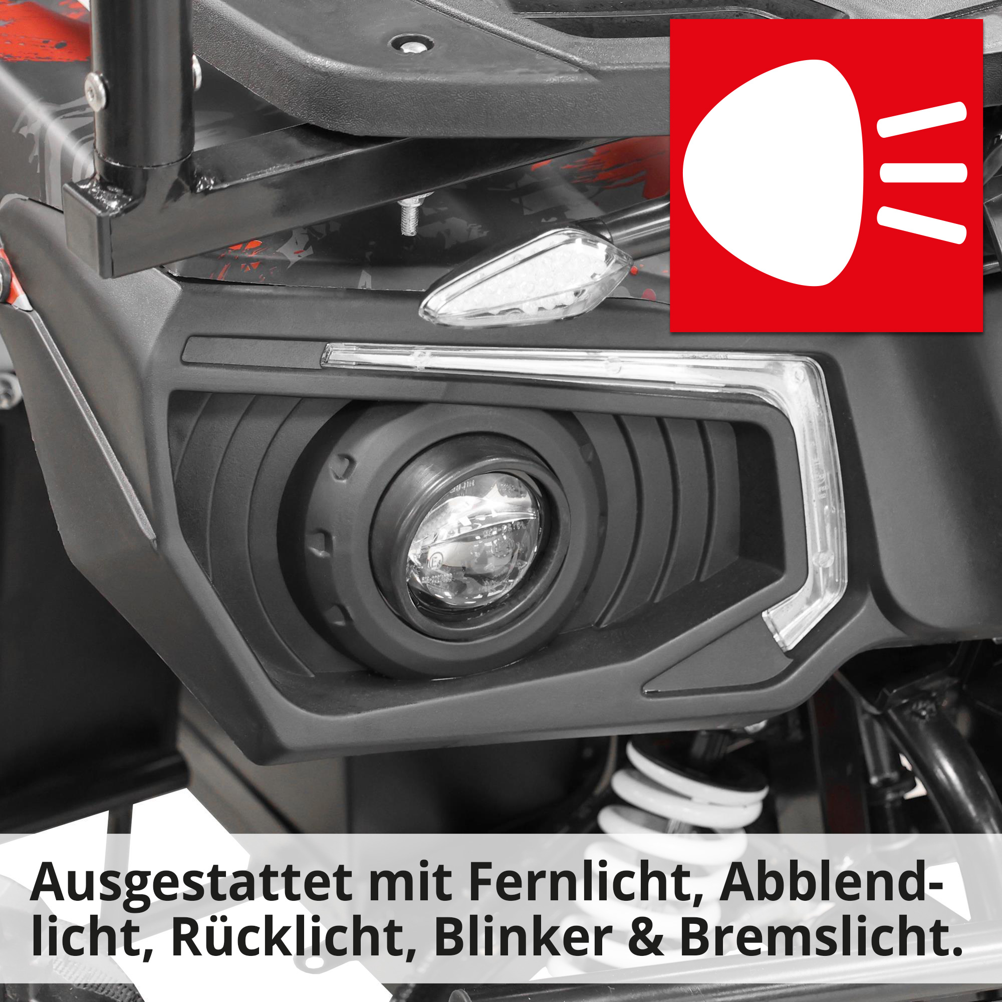 Hecht Cargo - Quad mit Pritsche & Plane ausgestattet mit Fernlicht, Abblendlicht, Rücklicht, Blinker und Bremslicht (Dieses Bild wurde mit Hilfe von KI generiert.)