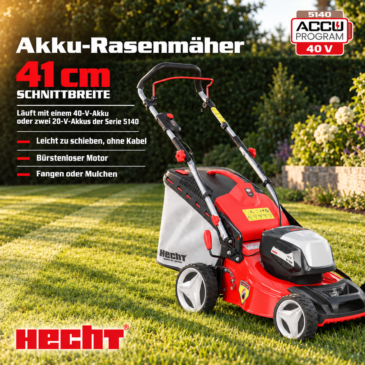 HECHT Akku-Rasenmäher 5141: 41 cm Schnittbreite, leicht zu schieben (Dieses Bild wurde mit Hilfe von KI generiert.)