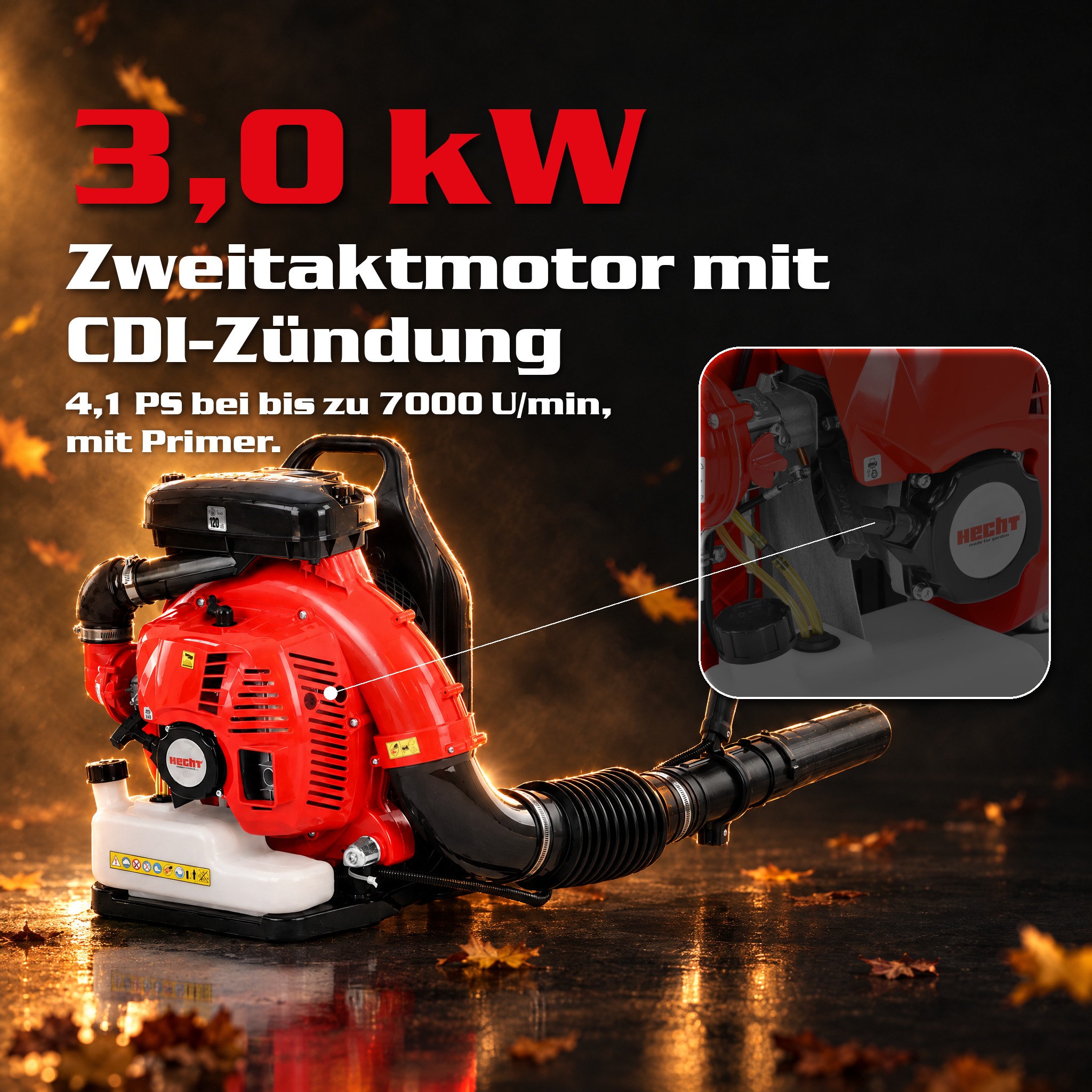 Benzin-Bläser Motor: 3,0 kW Kraftpaket mit 4,1 PS und CDI-Zündung (Dieses Bild wurde mit Hilfe von KI generiert.)