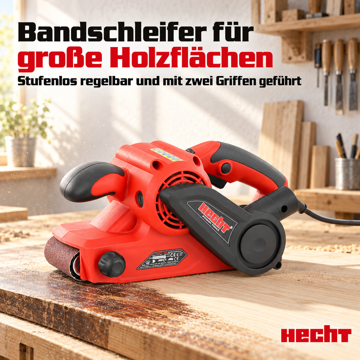 HECHT Bandschleifer für große Flächen: Stufenlos regelbar mit zwei Griffen (Dieses Bild wurde mit Hilfe von KI generiert.)