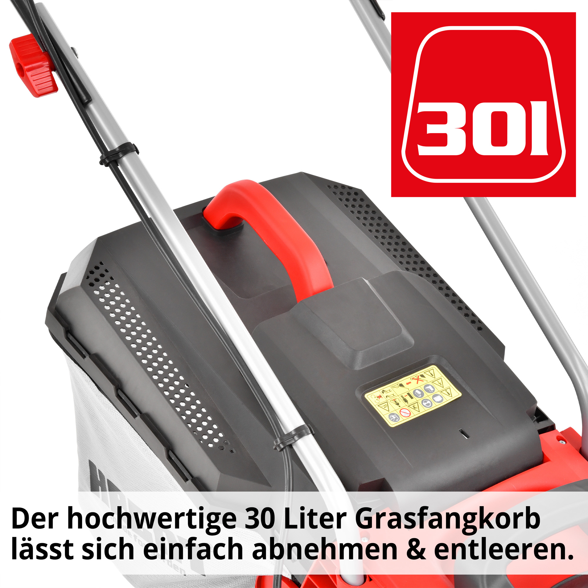 Rasenmäher Elektro Fangkorb 30 Liter Volumen Hardtop Tragegriff Entleeren