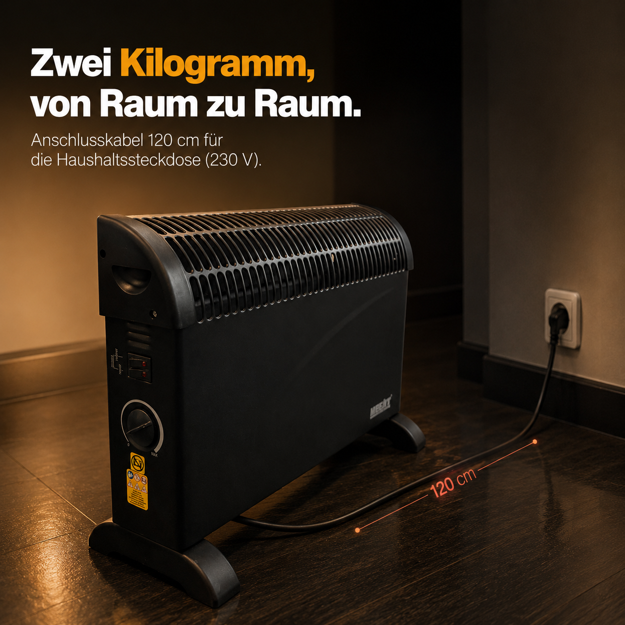 Leichter HECHT Konvektor (2 kg) mit 120 cm Stromkabel für 230 V (Dieses Bild wurde mit Hilfe von KI generiert.)