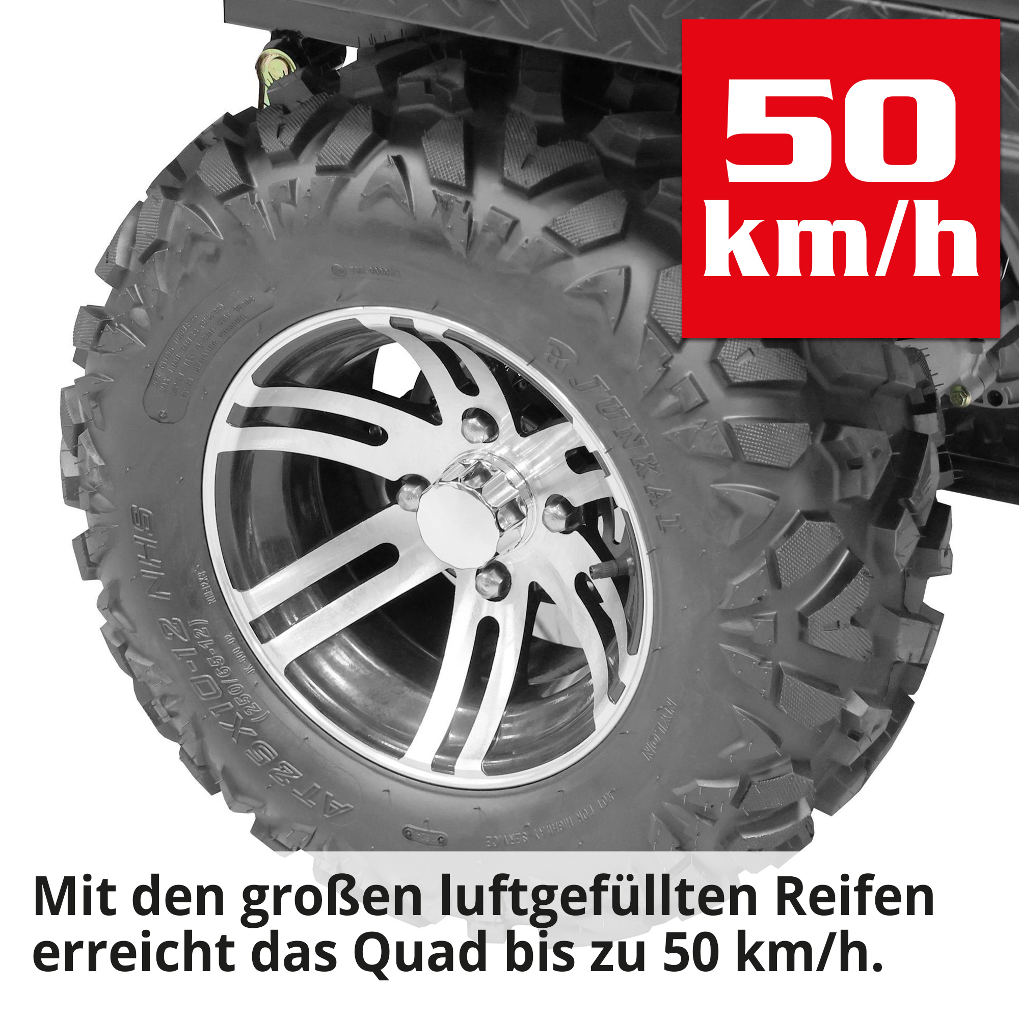 Hecht Cargo - Quad mit Pritsche & Plane mit großen luftgefüllten Reifen; erreicht bis zu 50km/h (Dieses Bild wurde mit Hilfe von KI generiert.)