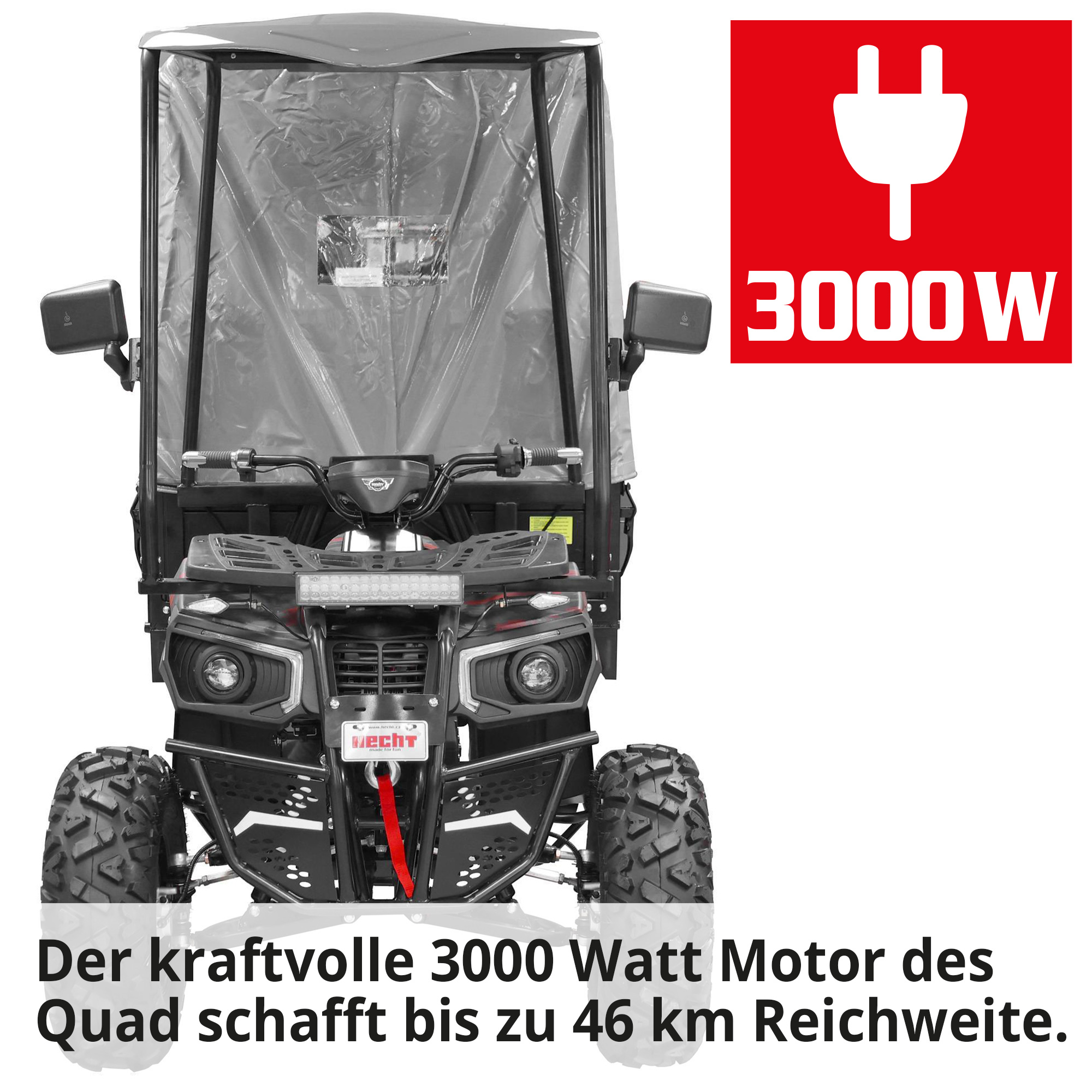Hecht Cargo - Quad mit Pritsche & Plane mit kraftvollen 3000 Watt Motor, mit bis zu 46 Kilometer Reichweite (Dieses Bild wurde mit Hilfe von KI generiert.)