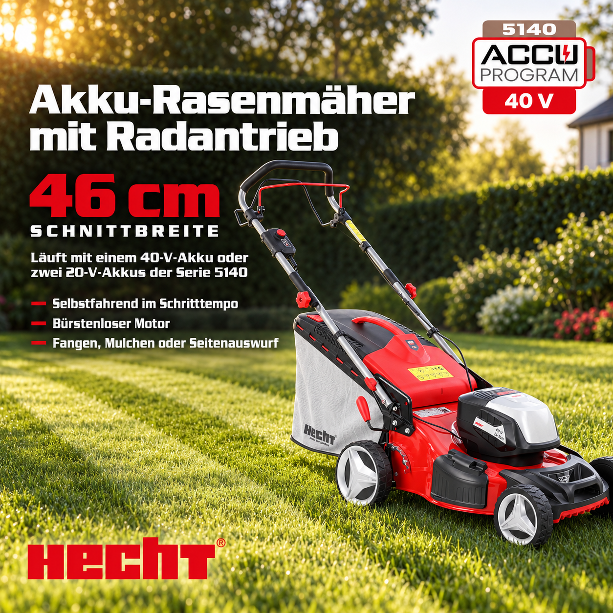 HECHT Akku-Rasenmäher 5145 S: 46 cm Schnittbreite und Radantrieb (Dieses Bild wurde mit Hilfe von KI generiert.)
