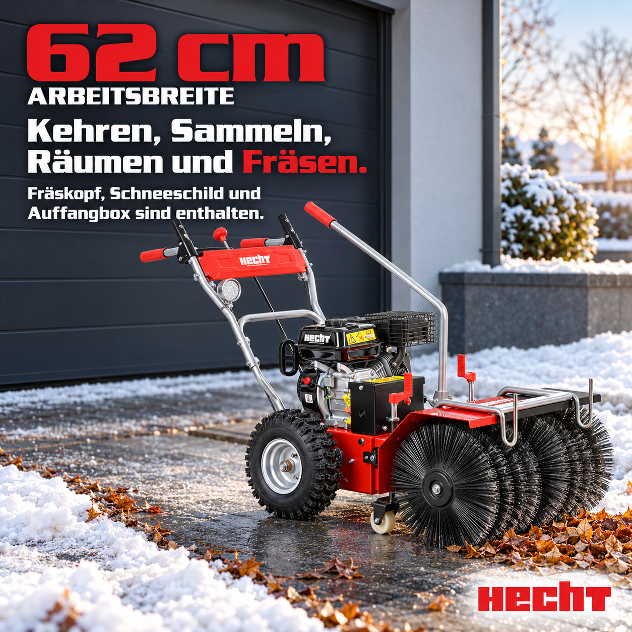 HECHT Kehrmaschine 8616 SE: 62 cm Arbeitsbreite für Hof und Einfahrt (Dieses Bild wurde mit Hilfe von KI generiert.)