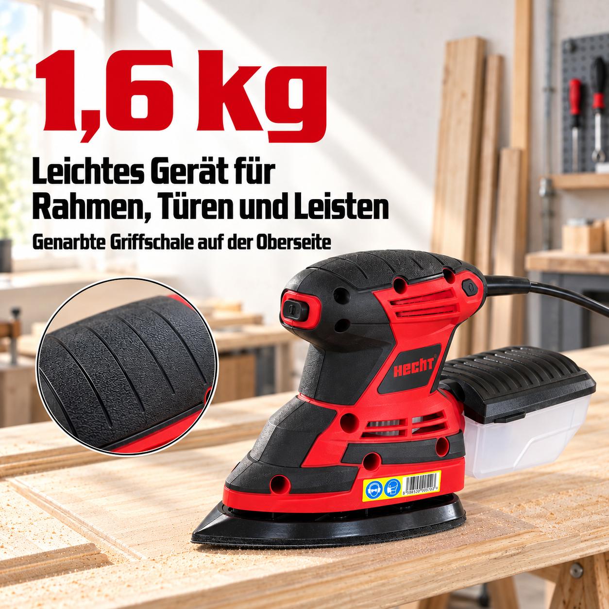 HECHT Schwingschleifer mit 1,6 kg Gewicht und genarbter Griffschale (Dieses Bild wurde mit Hilfe von KI generiert.)