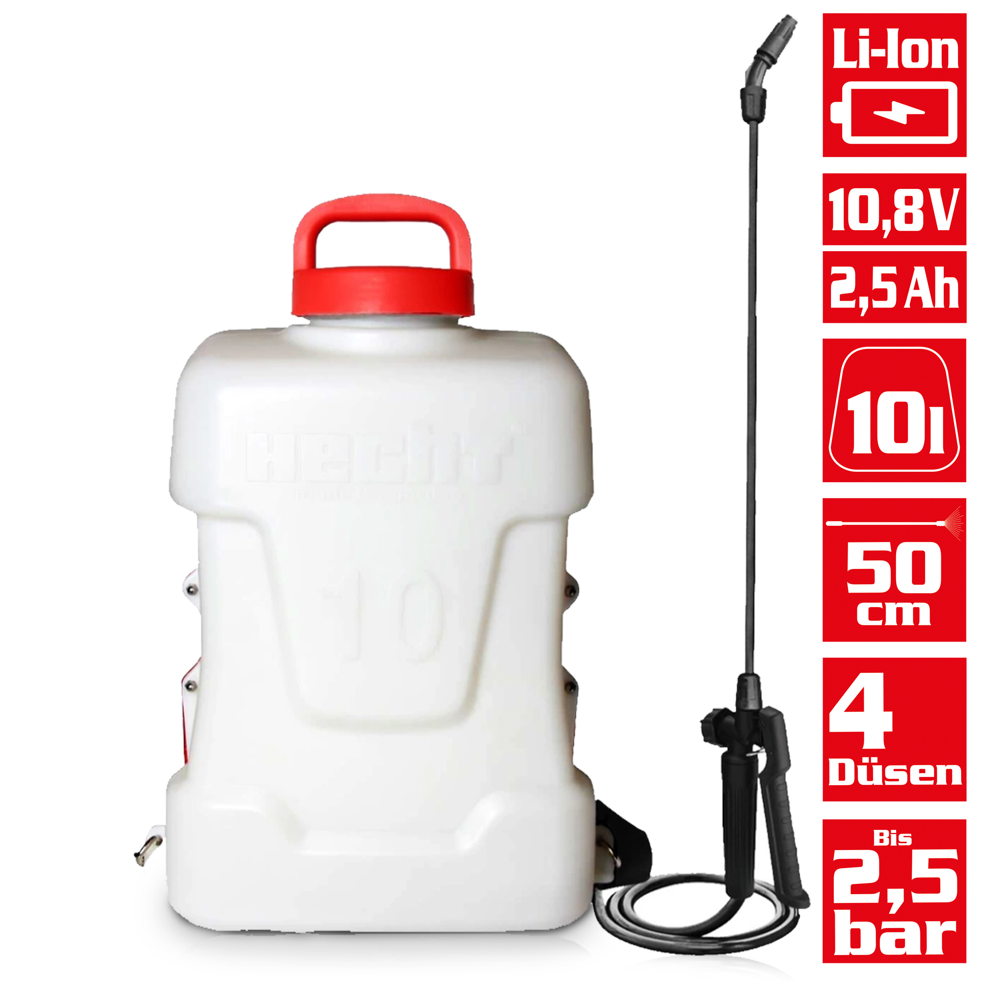 Akku Rückenspritze HECHT 410 mit 10 l Tank & 2,5 bar Druck