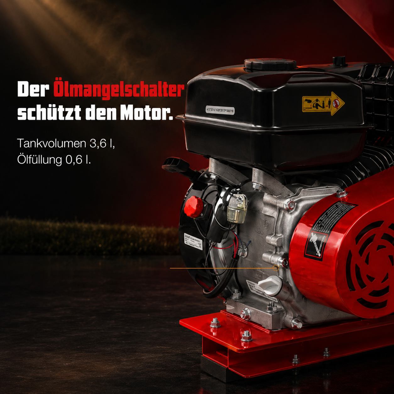 Sicherer HECHT Holzhäcksler: Motor mit integriertem Ölmangelschalter