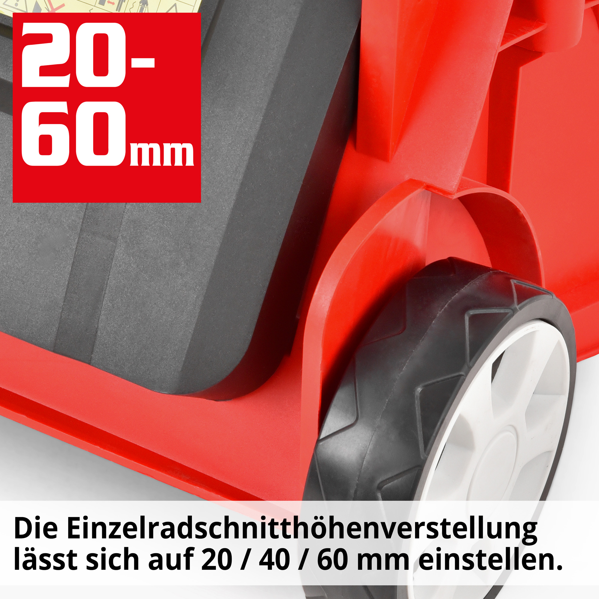 Rasenmäher Elektro Schnitthöhenverstellung 3-fach 20-60 mm Einzelrad Radverstellung