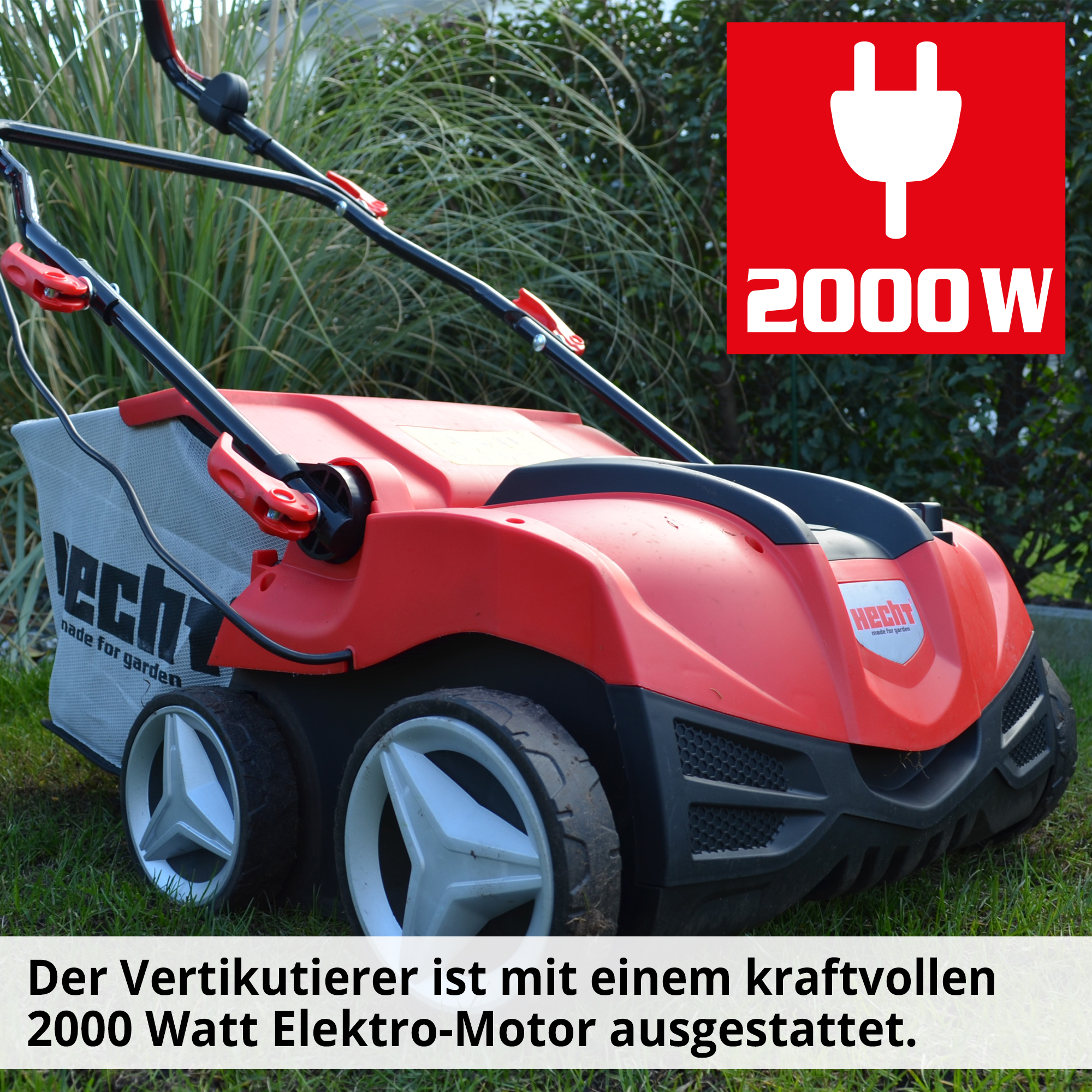 Motor 2000 Watt Vertikutierer extrem leistungsstark Elektroantrieb HECHT 1999 rot