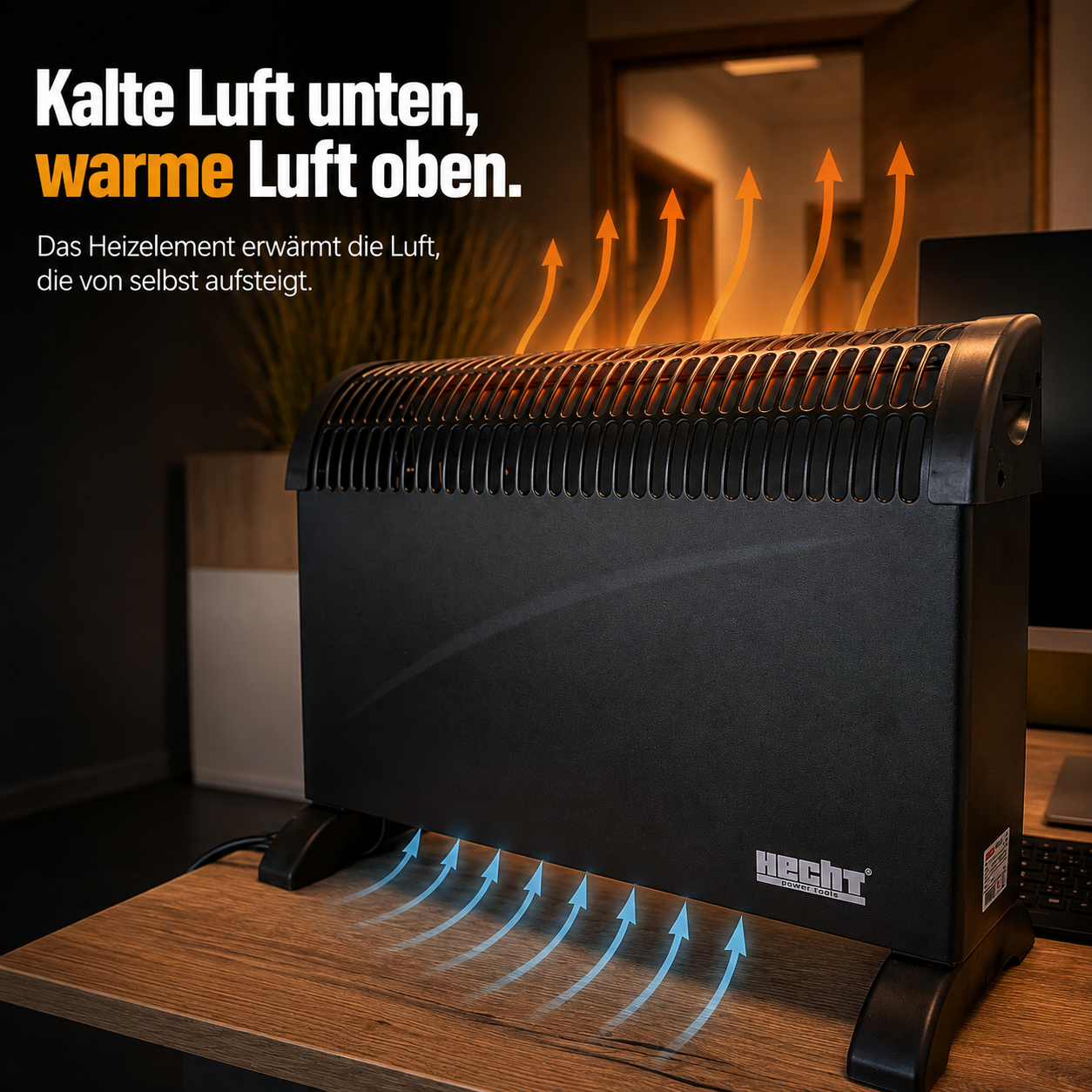 Wärmezirkulation im HECHT Konvektor: Kalte Luft rein, warme raus (Dieses Bild wurde mit Hilfe von KI generiert.)