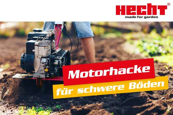 Motorhacke von Hecht bearbeitet einen Erdboden.
