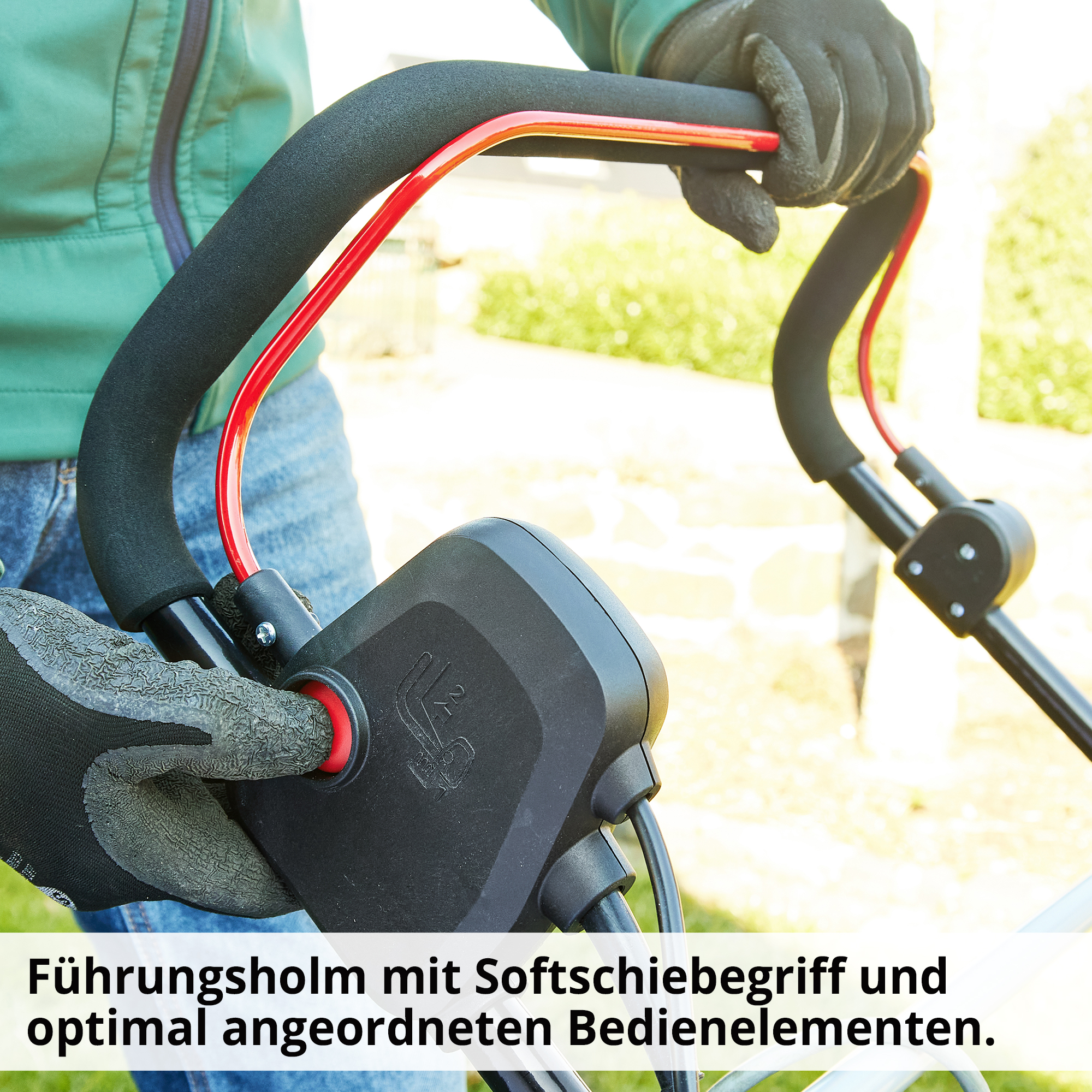 Ergonomischer Handgriff Softgrip Sicherheitsschalter Startknopf Bedienung HECHT 1683